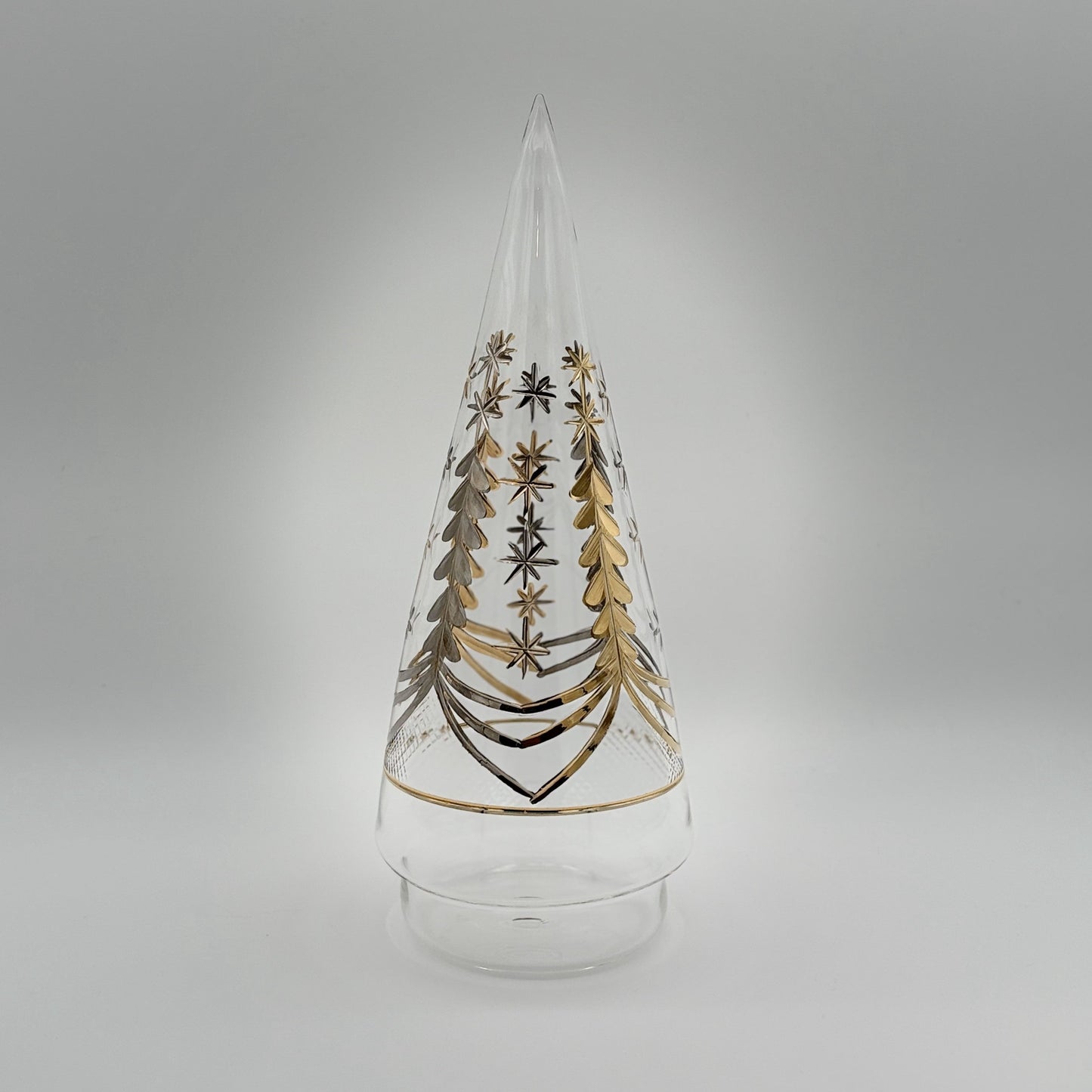 Blown Glass Tabletop Christmas Tree - Cone Engraved Silver & Gold