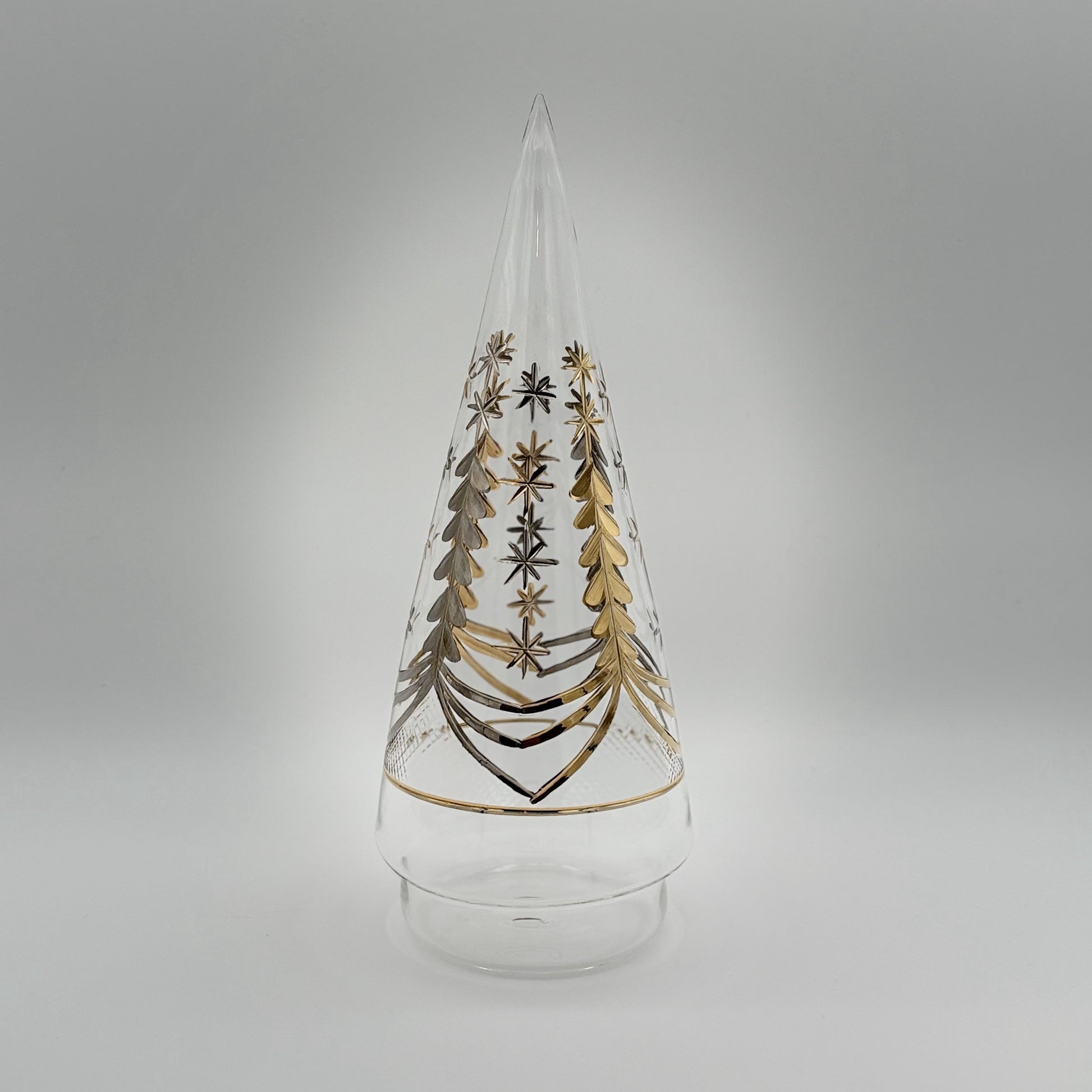 Blown Glass Tabletop Christmas Tree - Cone Engraved Silver & Gold