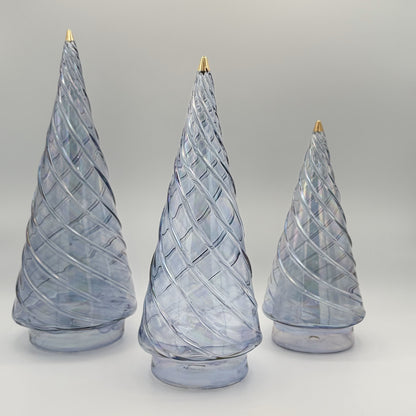 Blown Glass Tabletop Christmas Tree - Cone Swirl Light Blue