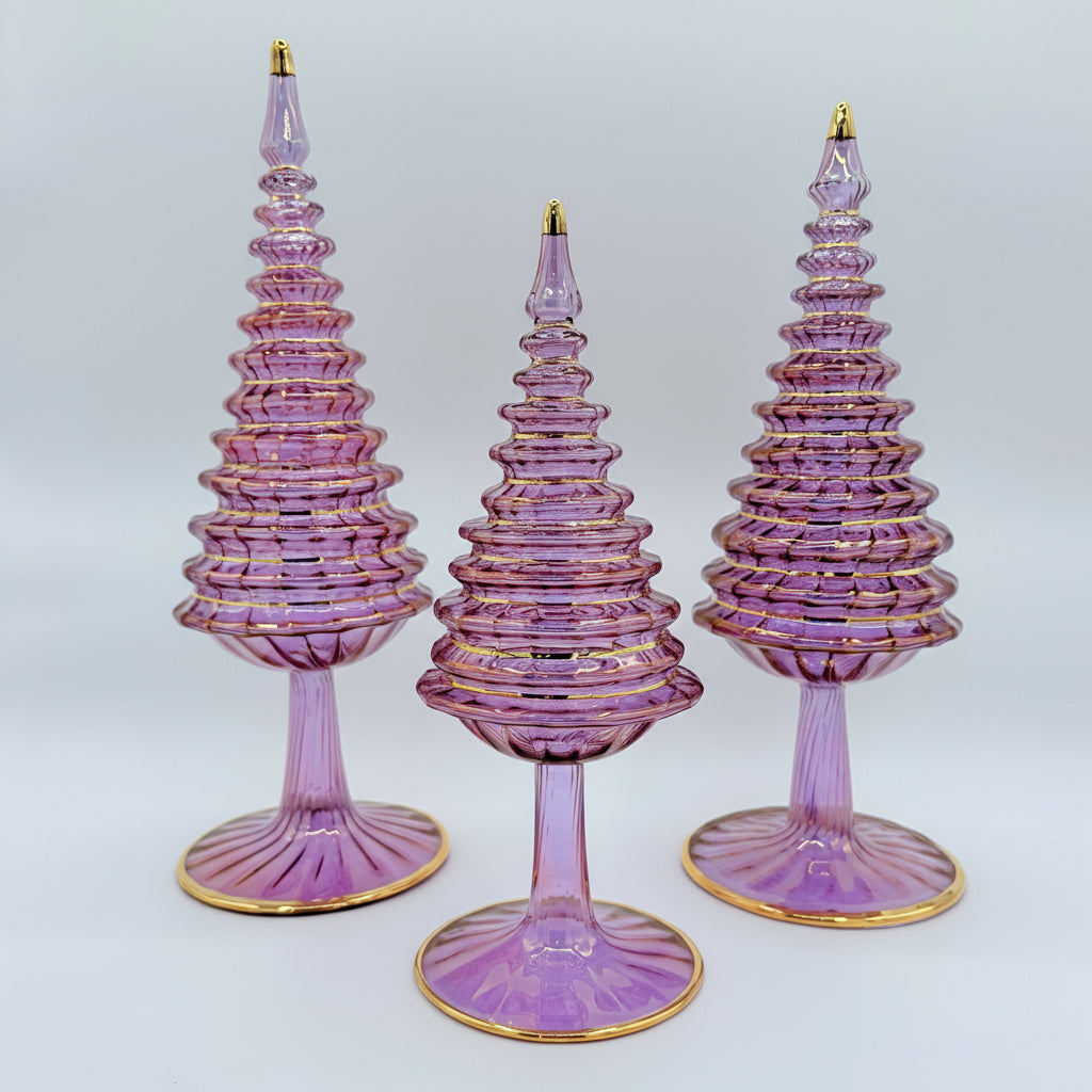 Ethically Handmade Blown Glass Tabletop Christmas Tree - Spruce Pink Magenta