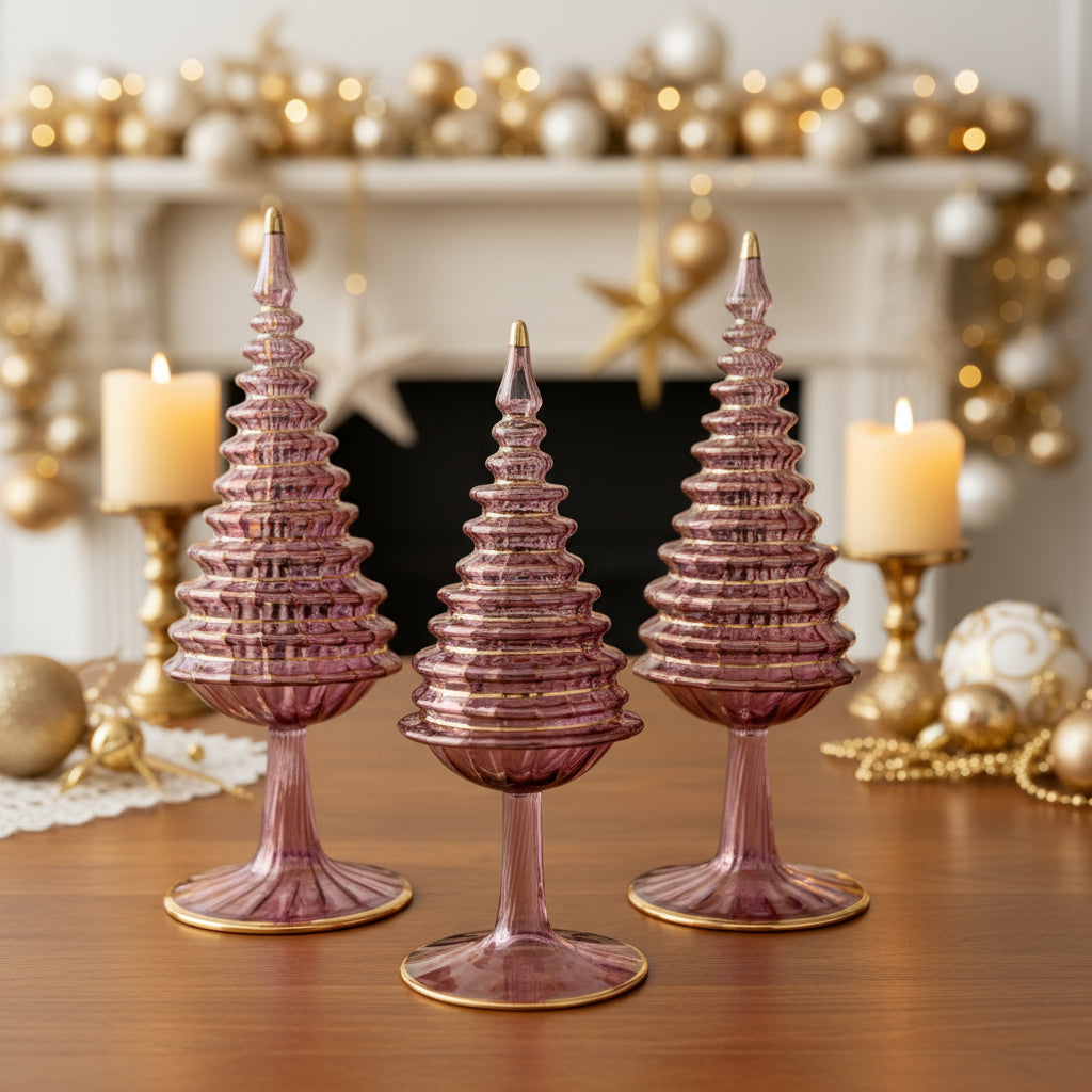 Blown Glass Tabletop Christmas Tree - Spruce Purple Pink
