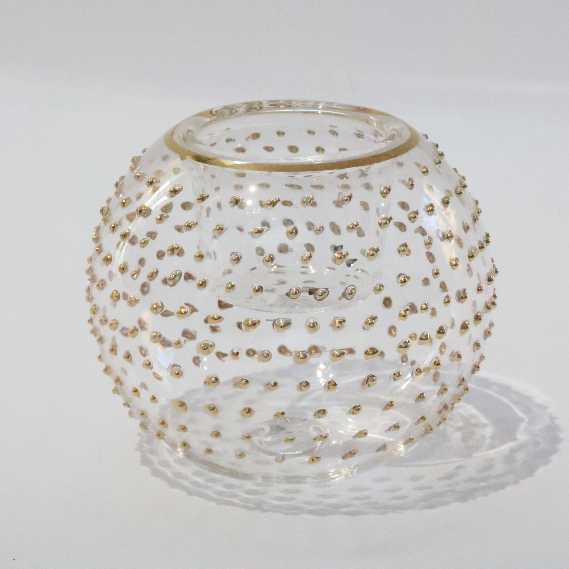 Blown Glass Candle Holder - Gold Dots