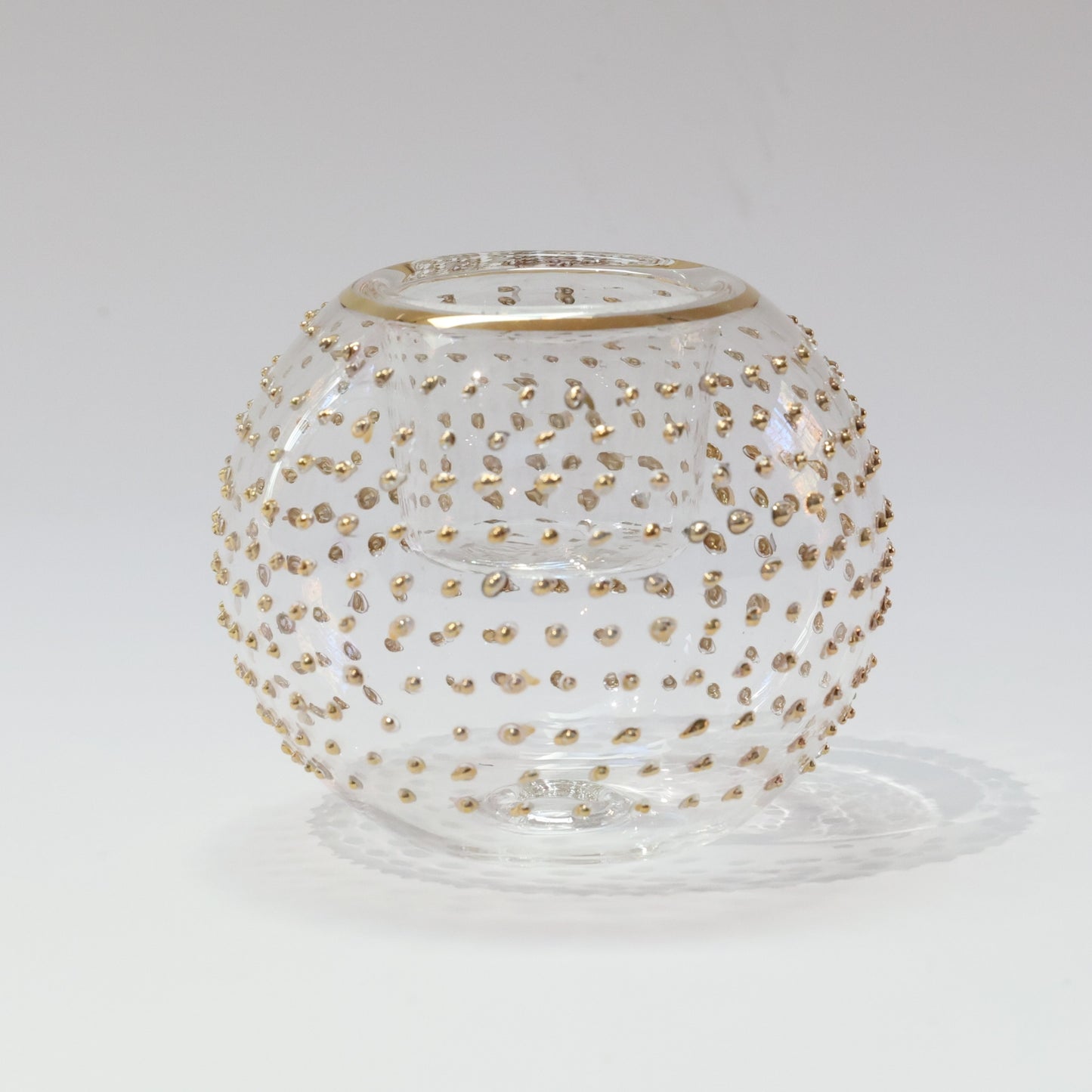 Blown Glass Candle Holder - Gold Dots