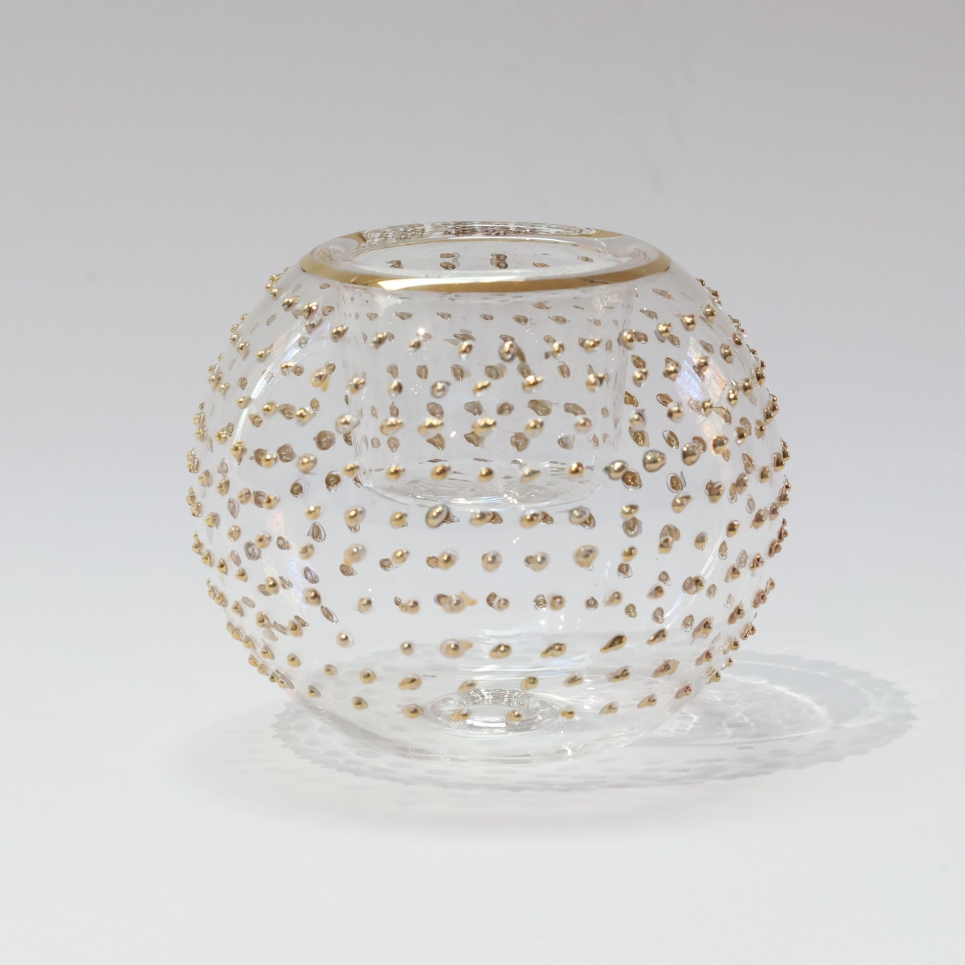 Blown Glass Candle Holder - Gold Dots