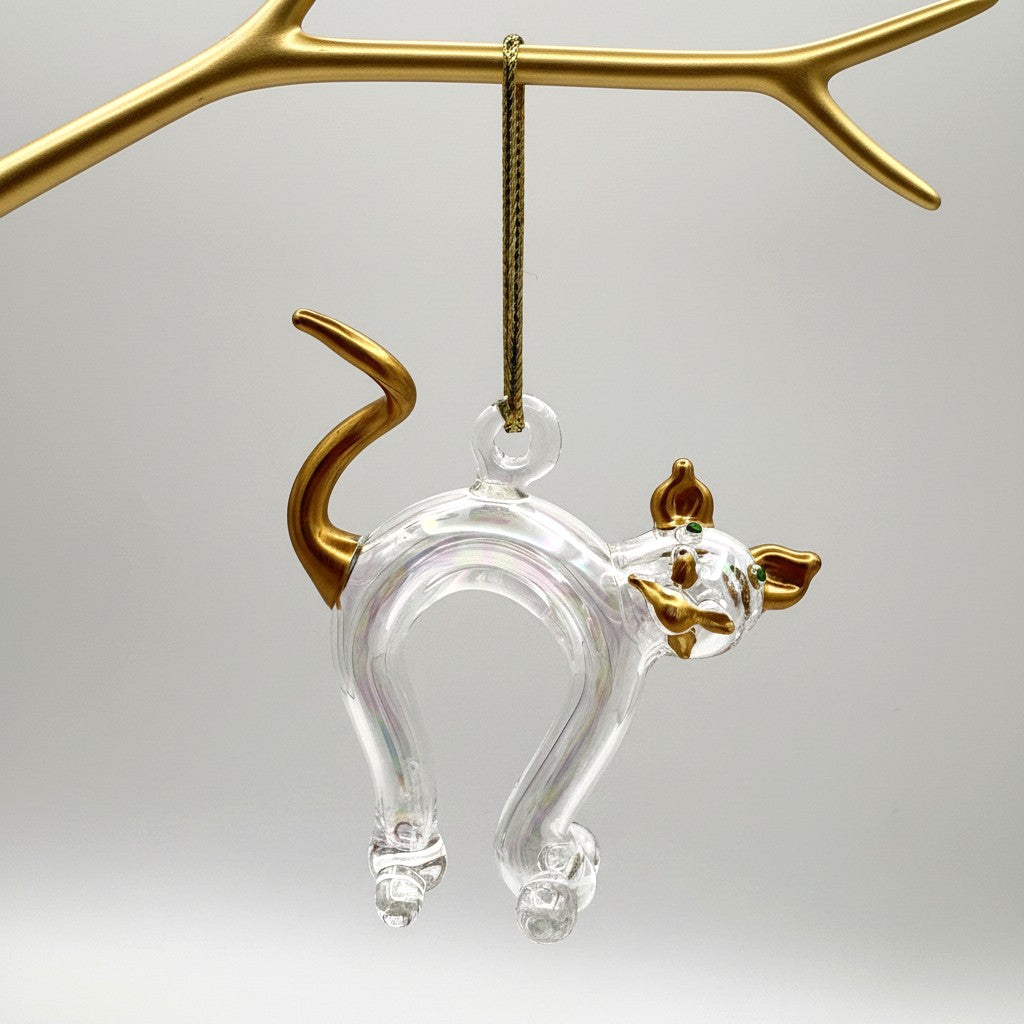 Fair Trade Ethically Hand-blown Glass Ornament - Cat