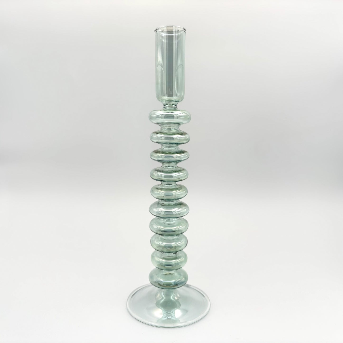 Blown Glass Curvy Candle Holder - Green