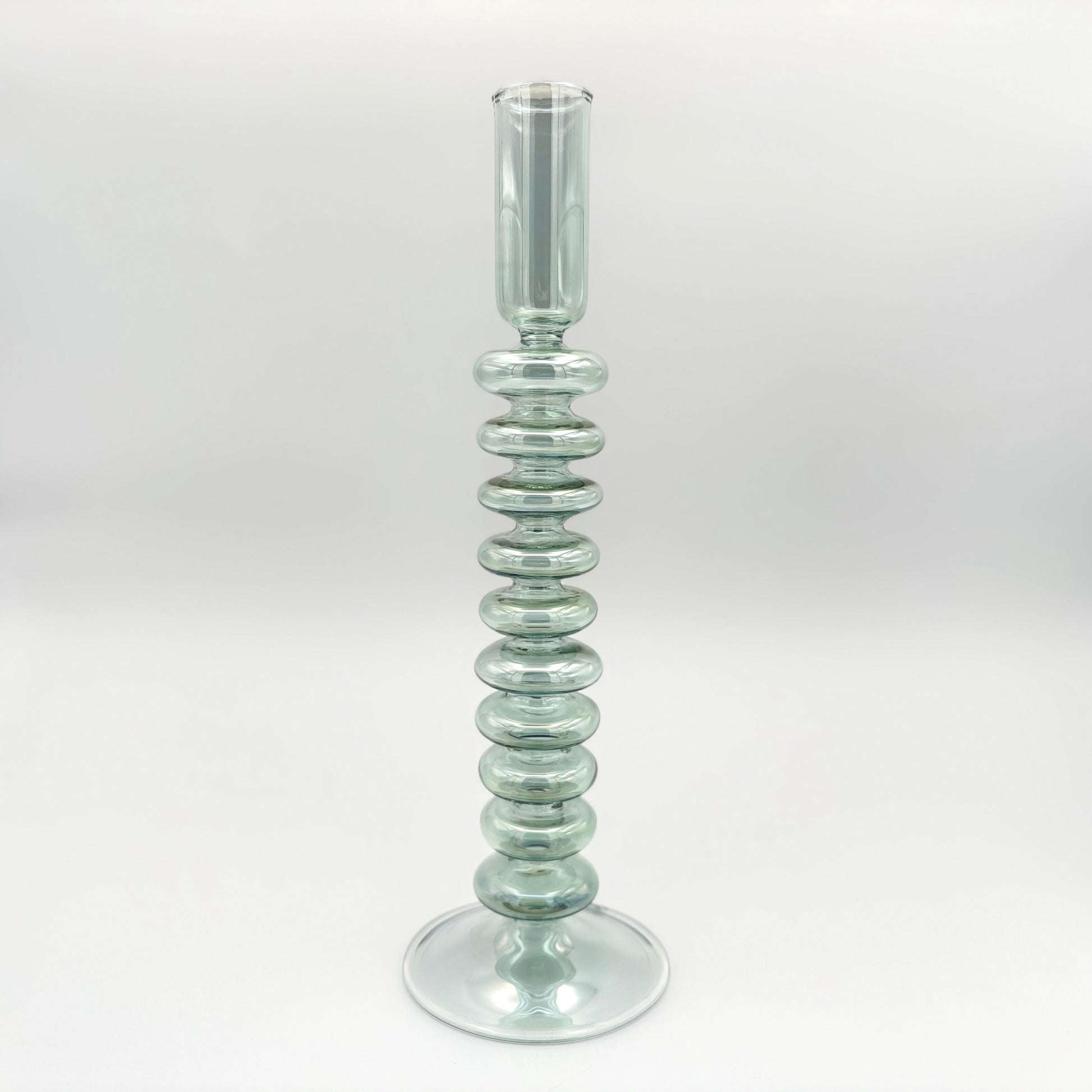 Blown Glass Curvy Candle Holder - Green