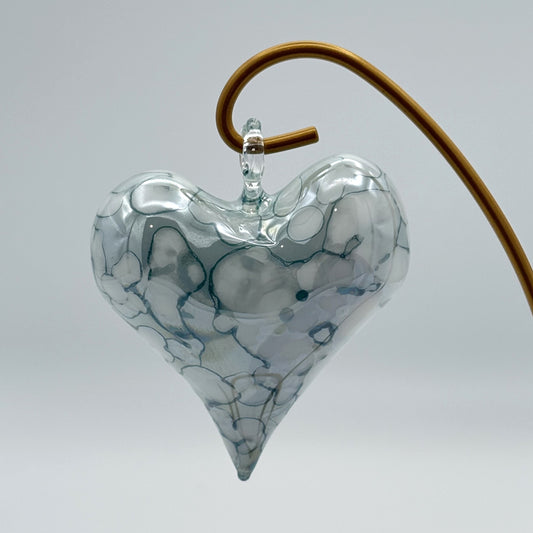 Blown Glass Ornament - Heart: White & Green