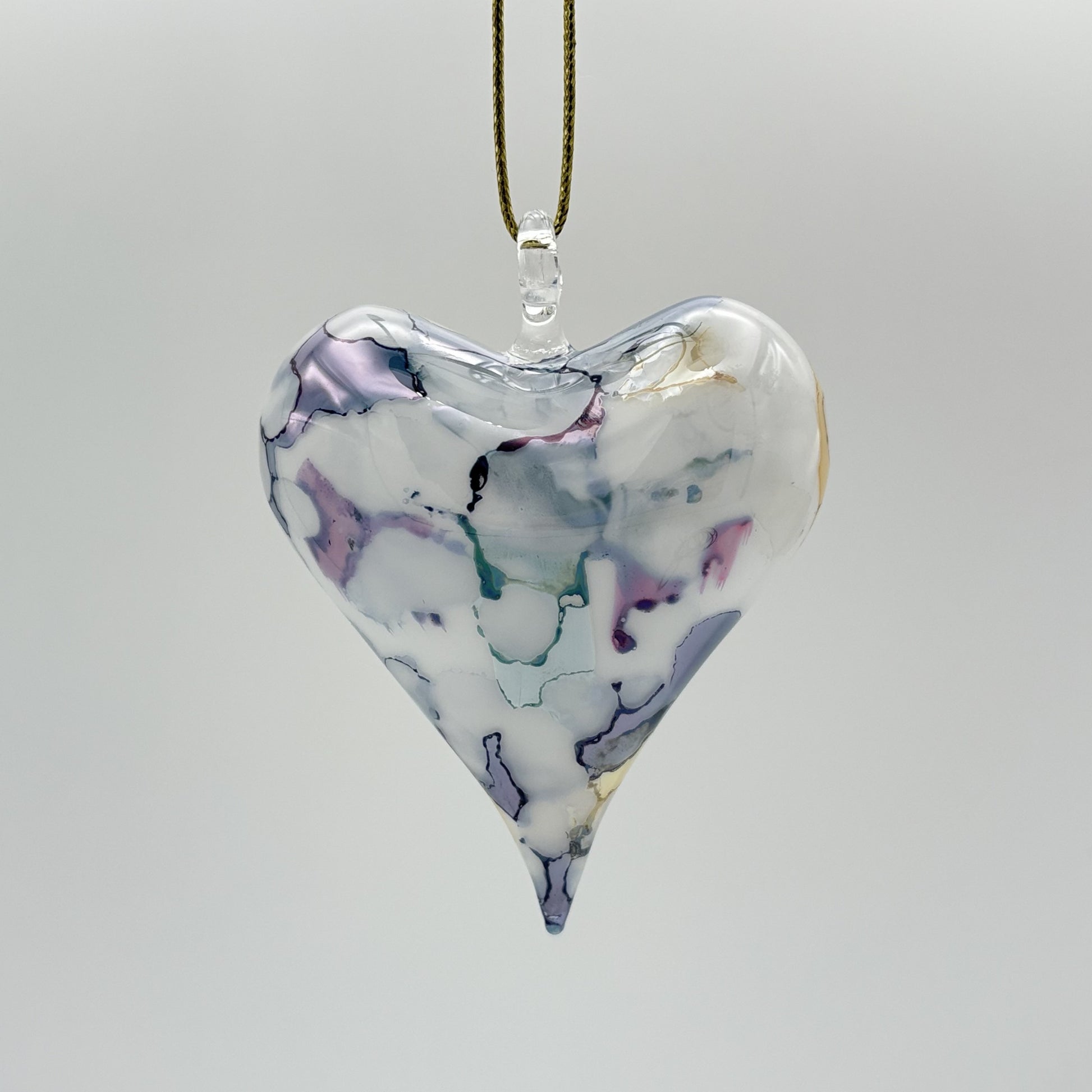 Fair Trade Handblown Glass Marbled Blue Heart Ornament, Ethically Handmade