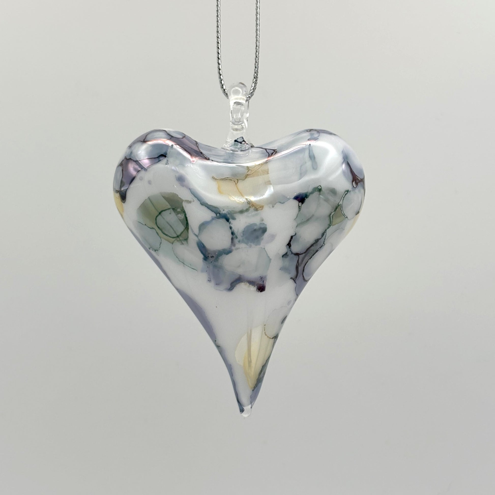 Fair Trade Handblown Glass Marbled Blue Heart Ornament, Ethically Handmade