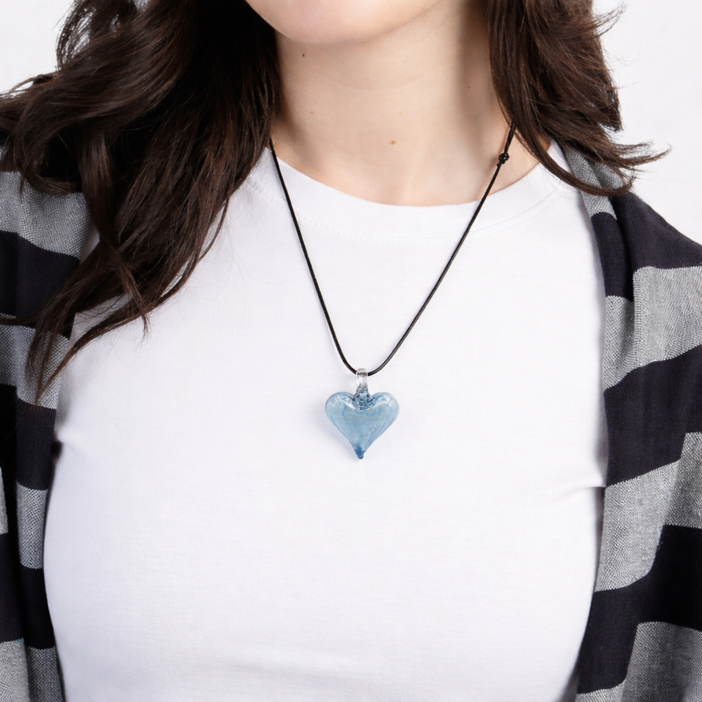 Fair Trade Handblown Glass Pendant, Light Blue, Ethical Fashion Accessories, Sustainable Handmade Fashion
