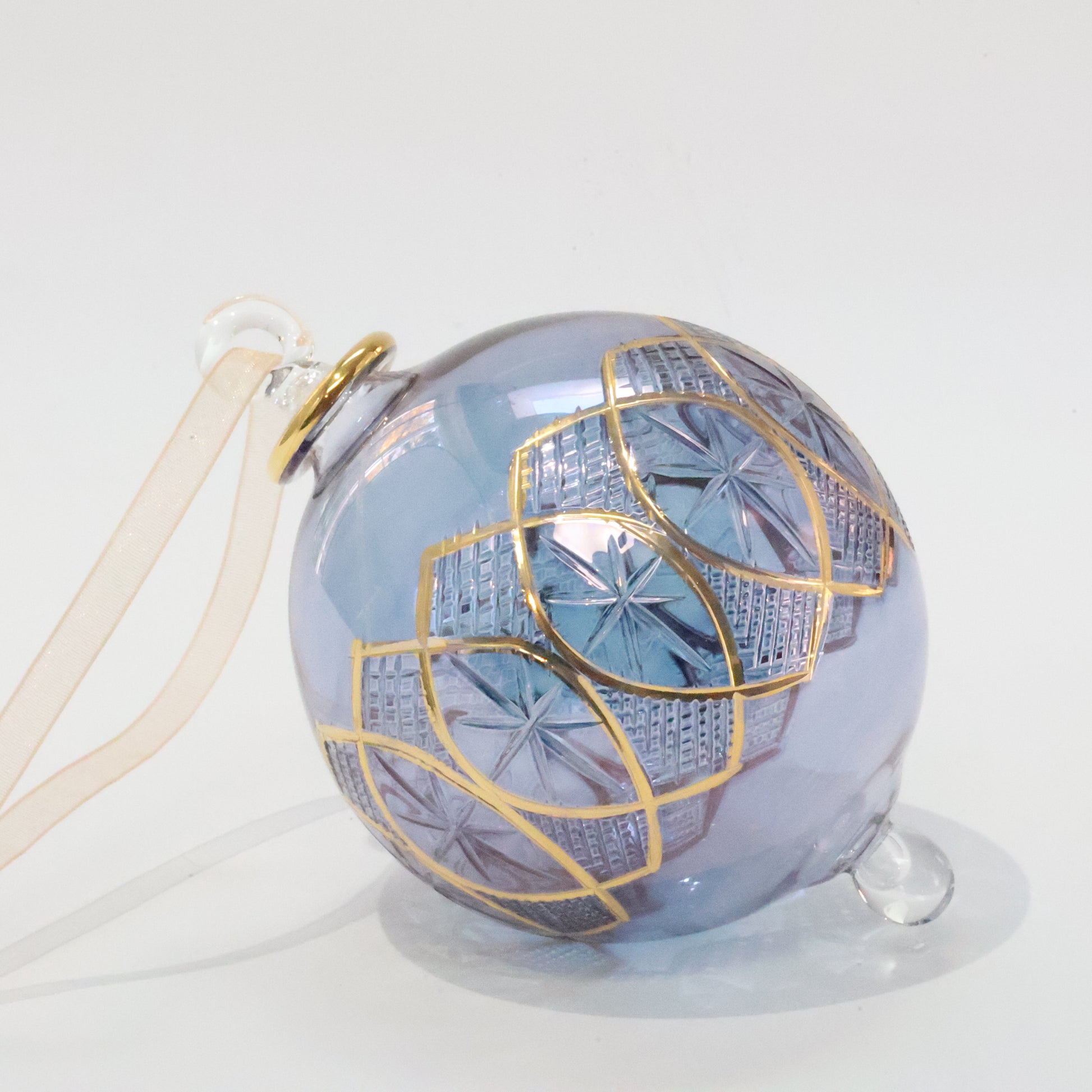 Blown Glass Ornament - Celestial Star Blue