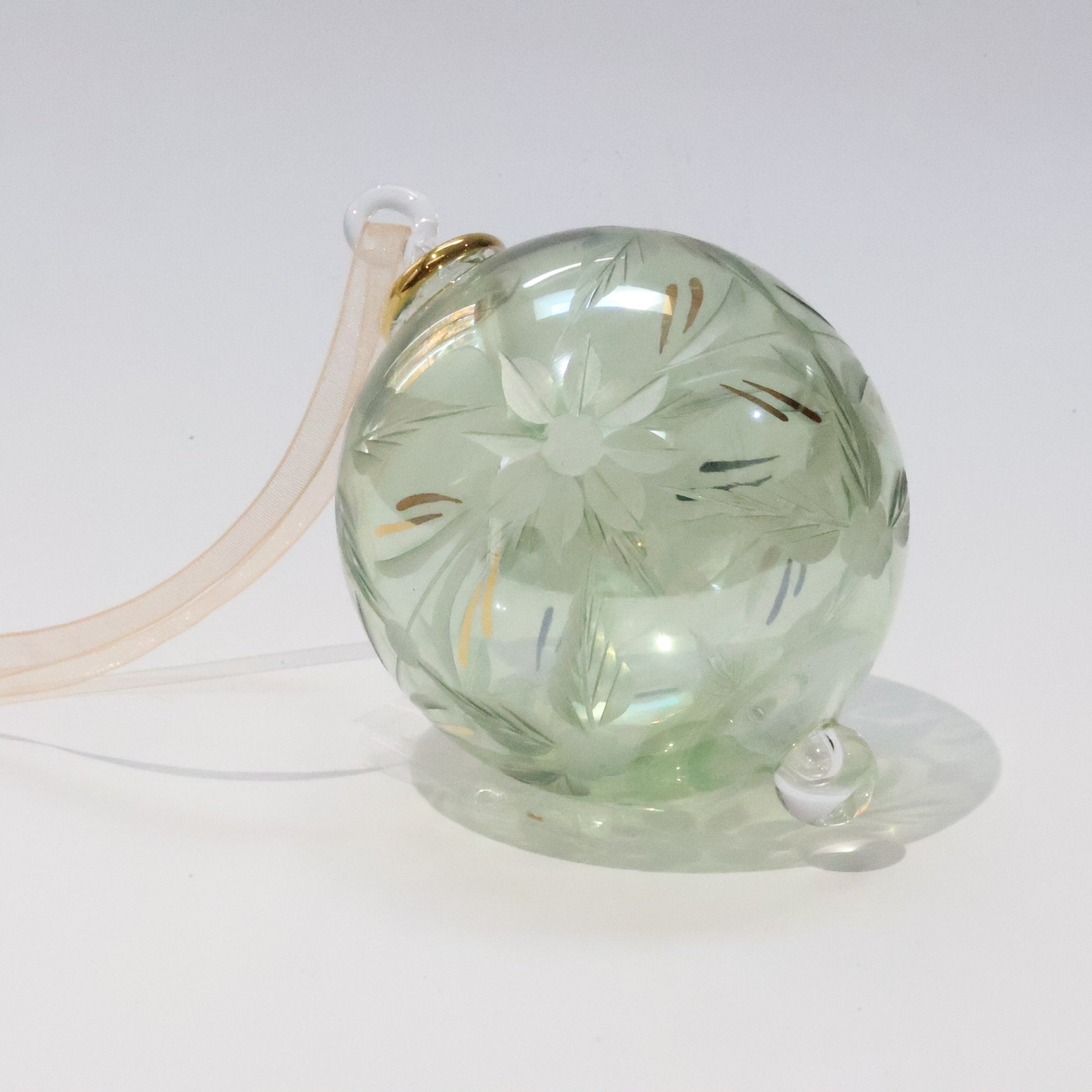 Blown Glass Ornament - Flowers in Green
