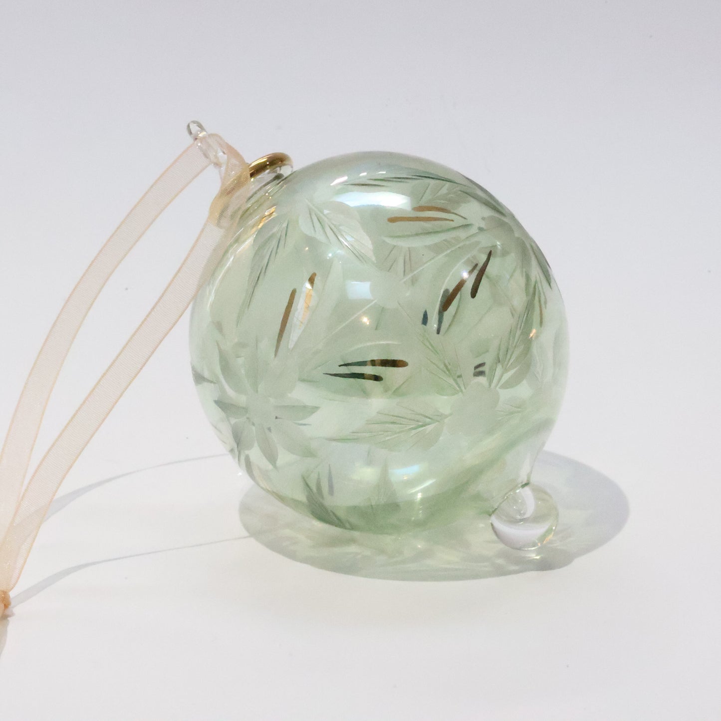 Blown Glass Ornament - Flowers in Green