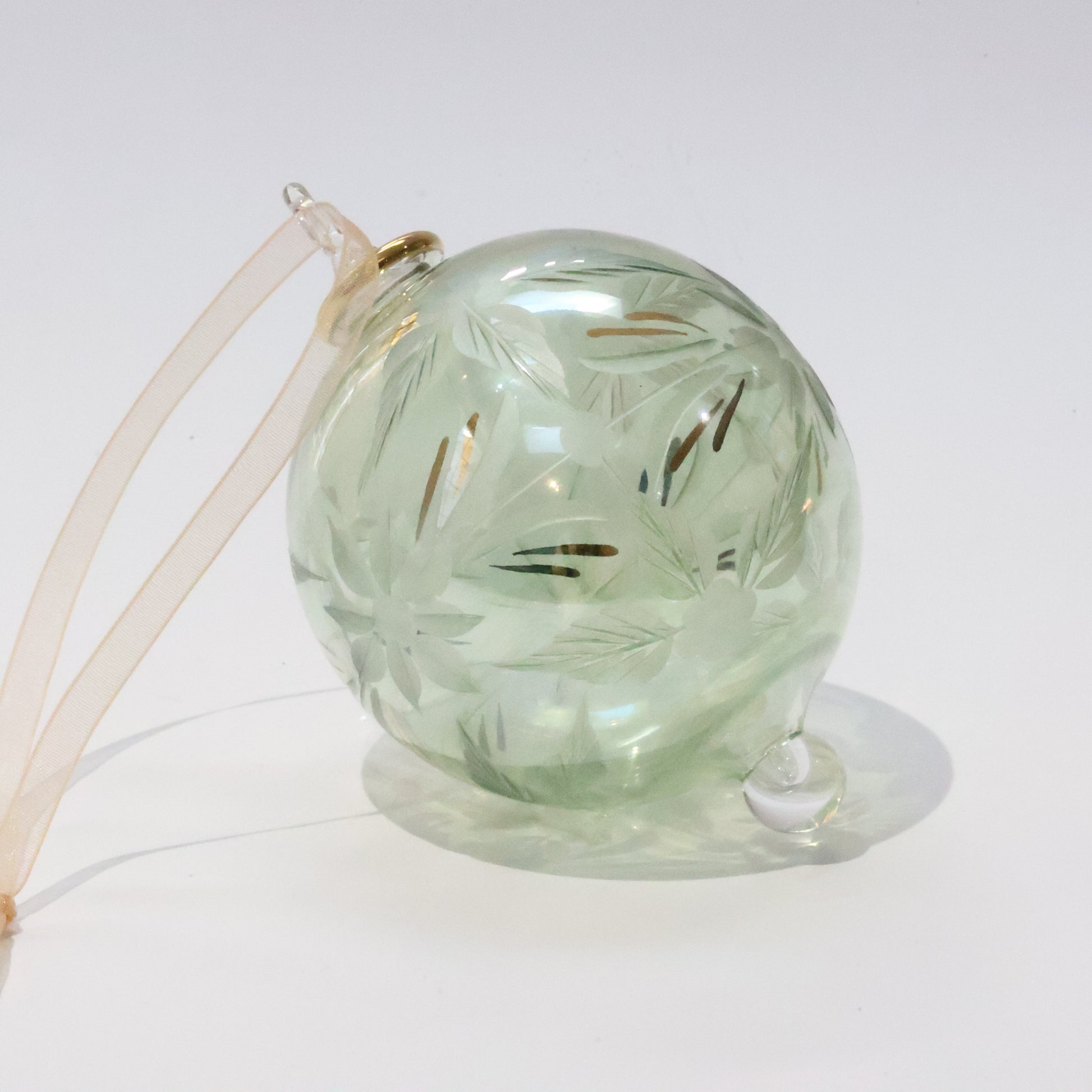 Blown Glass Ornament - Flowers in Green