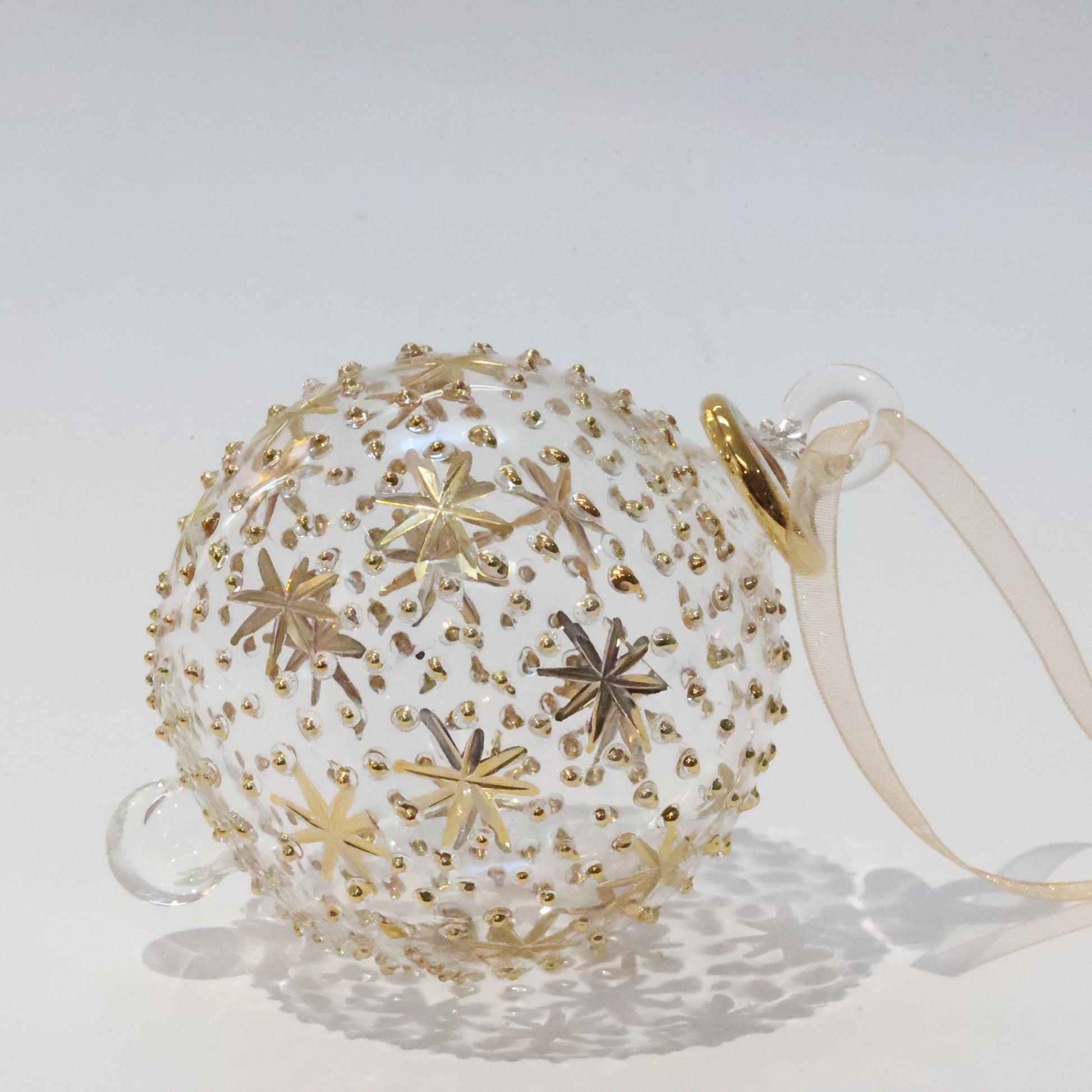 Blown Glass Ornament - Gold Stars & Dots