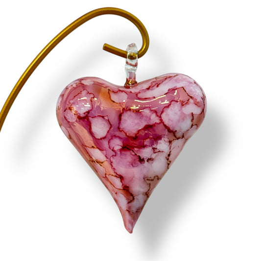 Blown Glass Ornament - Heart: Multi / Pink