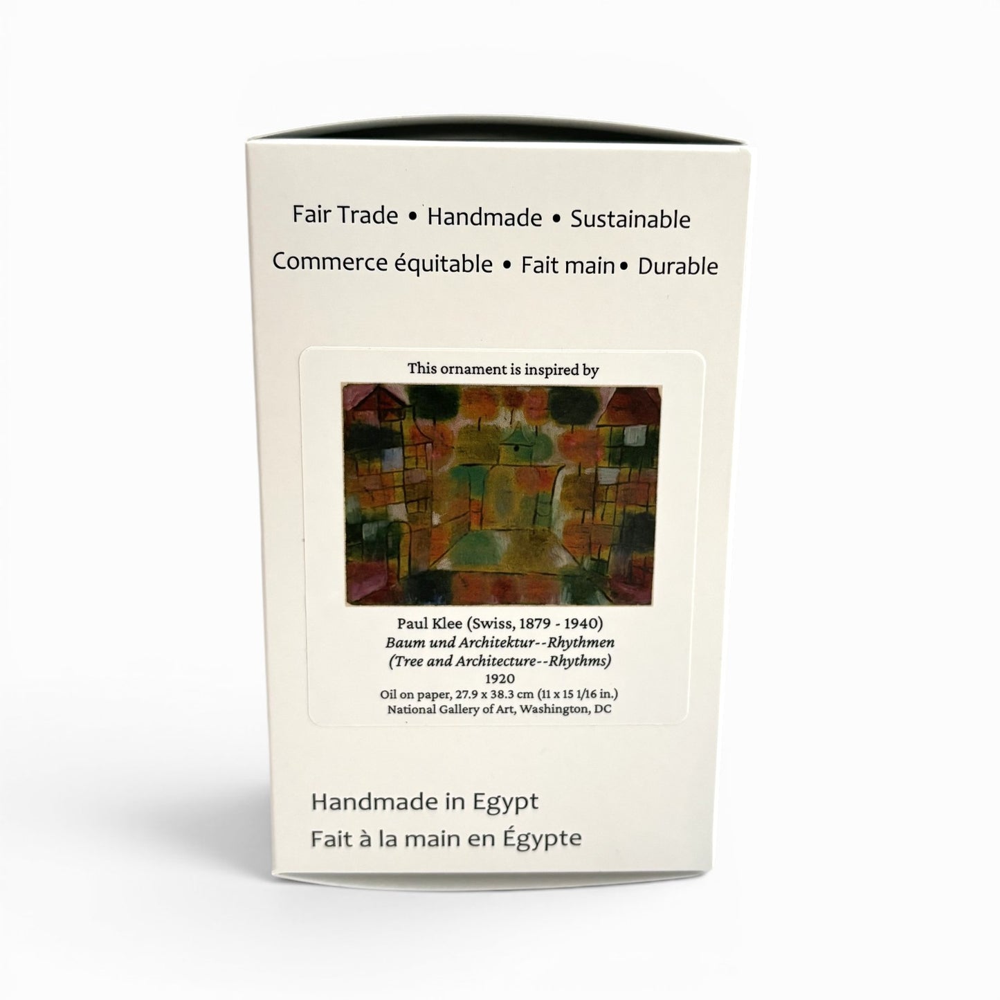 Handblown Glass Ornament with Floral Design Inspired by Paul Klee's Trees & Architecture Painting, Fair Trade Handcrafted