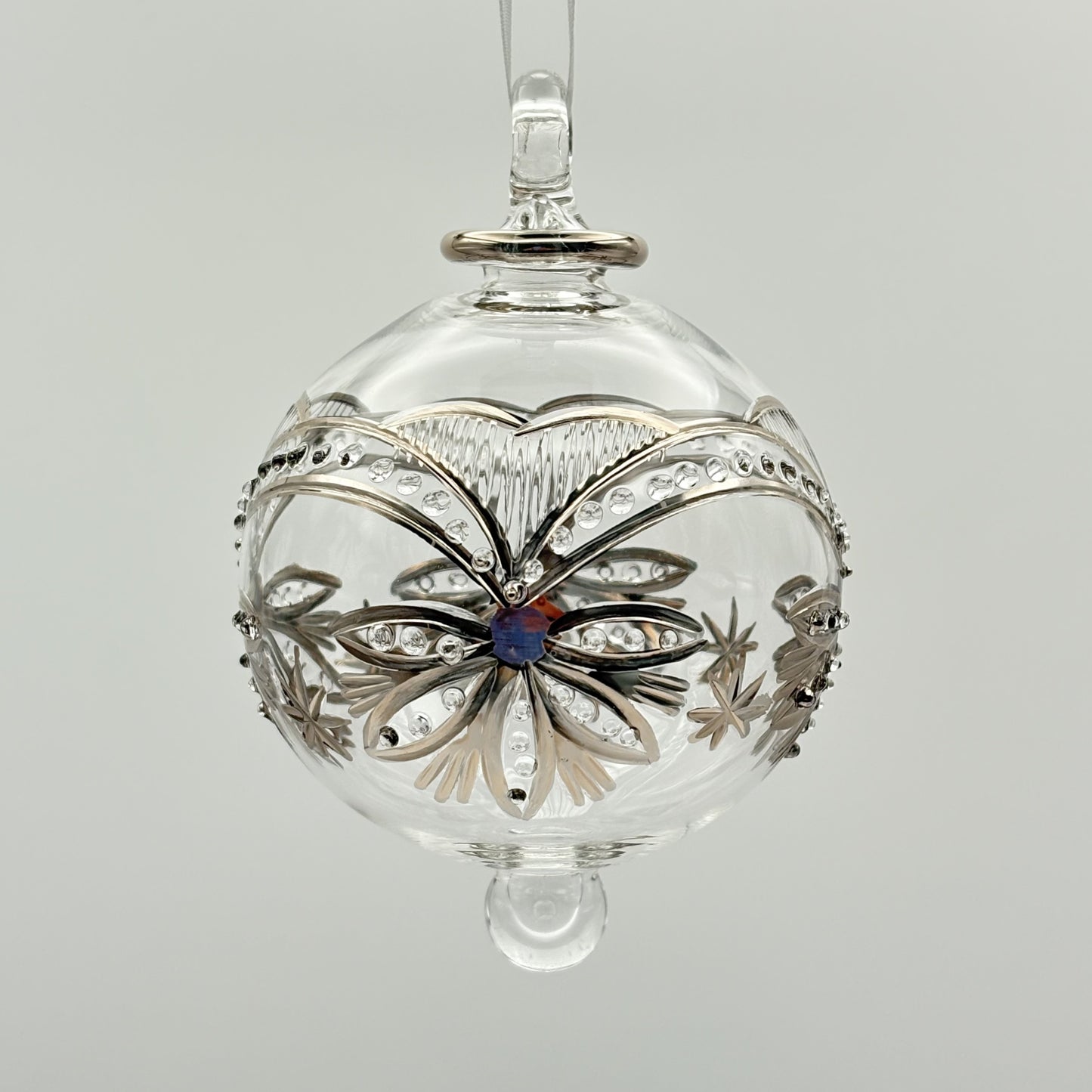 Blown Glass Ornament - Lotus Garland Silver
