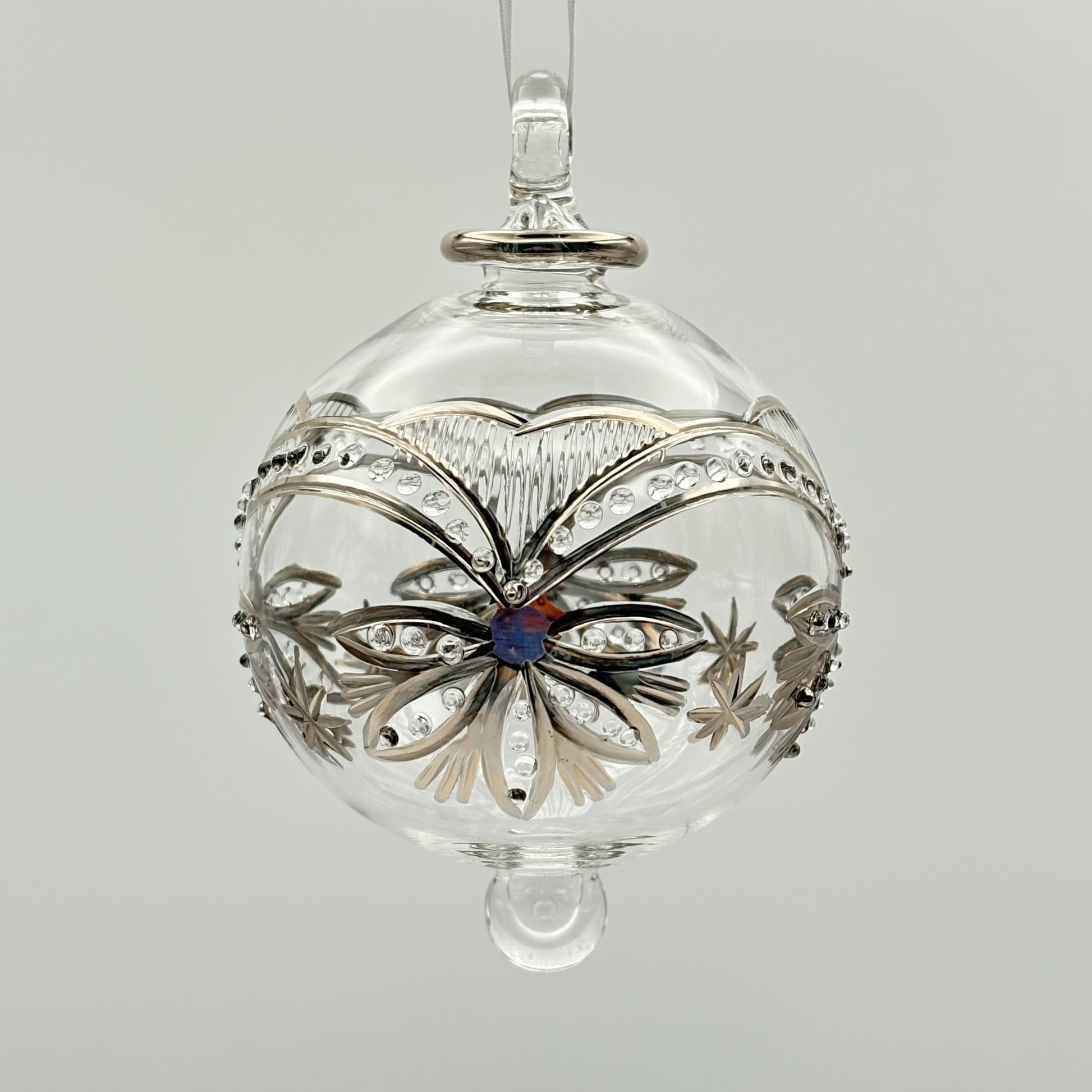 Blown Glass Ornament - Lotus Garland Silver