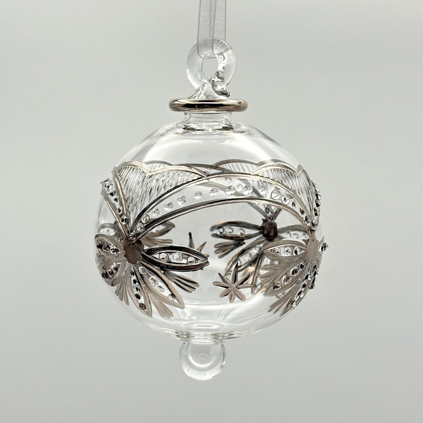 Blown Glass Ornament - Lotus Garland Silver