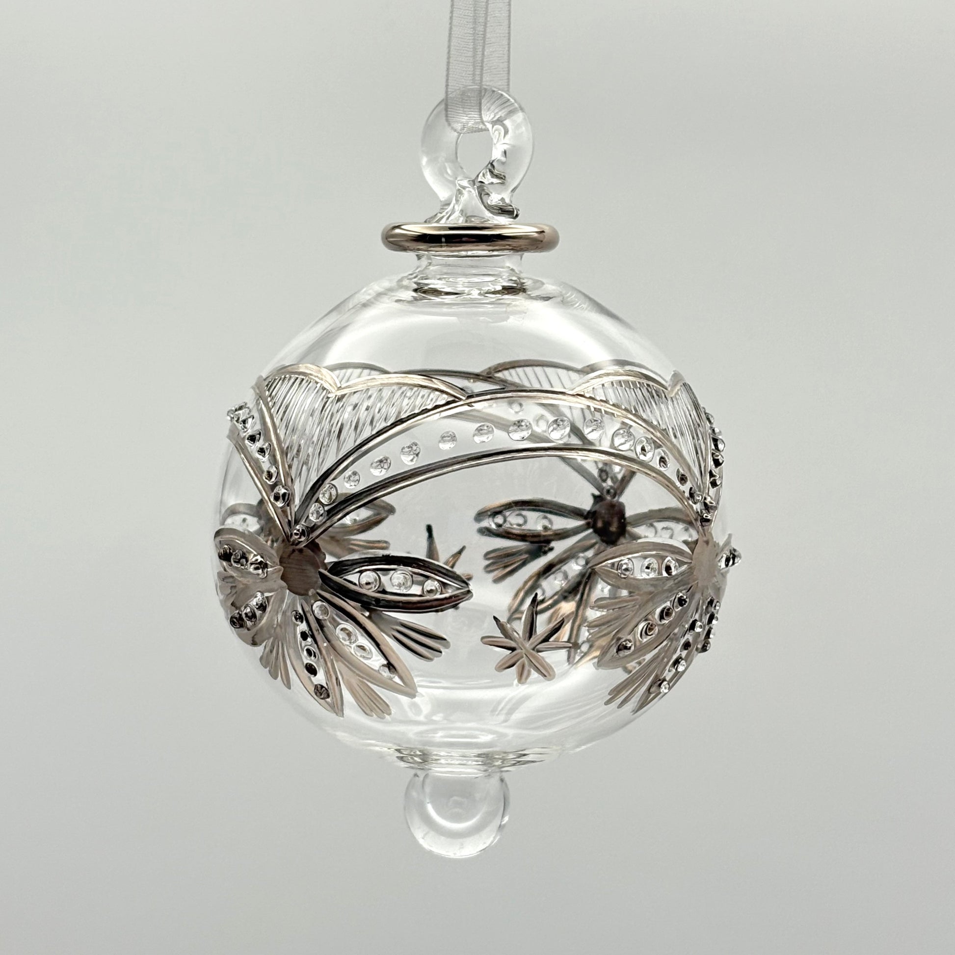 Blown Glass Ornament - Lotus Garland Silver