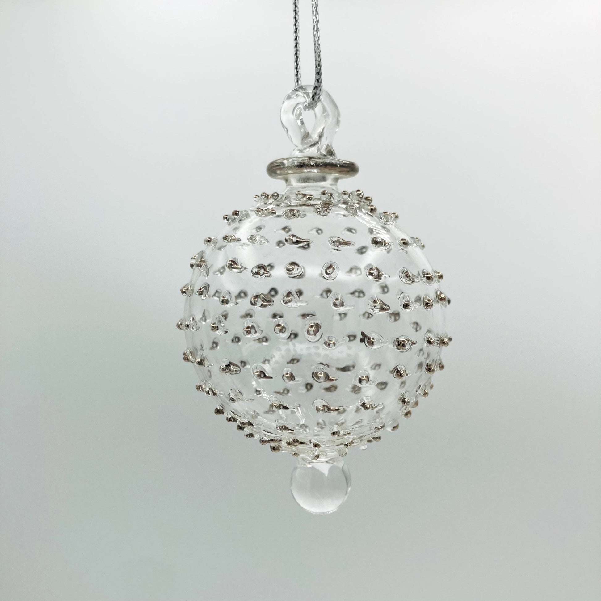 Blown Glass Ornament - Silver Dots