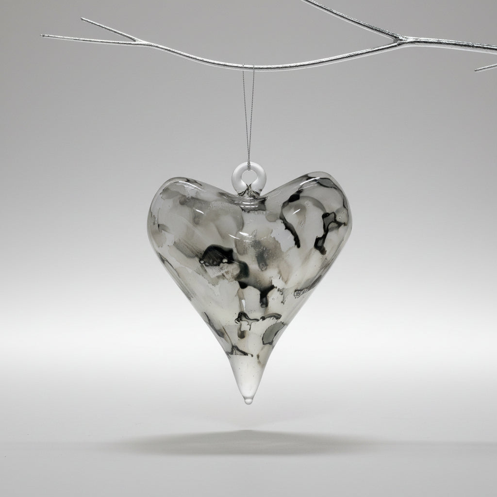 Fair Trade Hand-blown Glass Heart Ornament, Smoky, Ethically Handmade