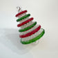 Handblown glass Christmas tree ornament with alternating red and green rings