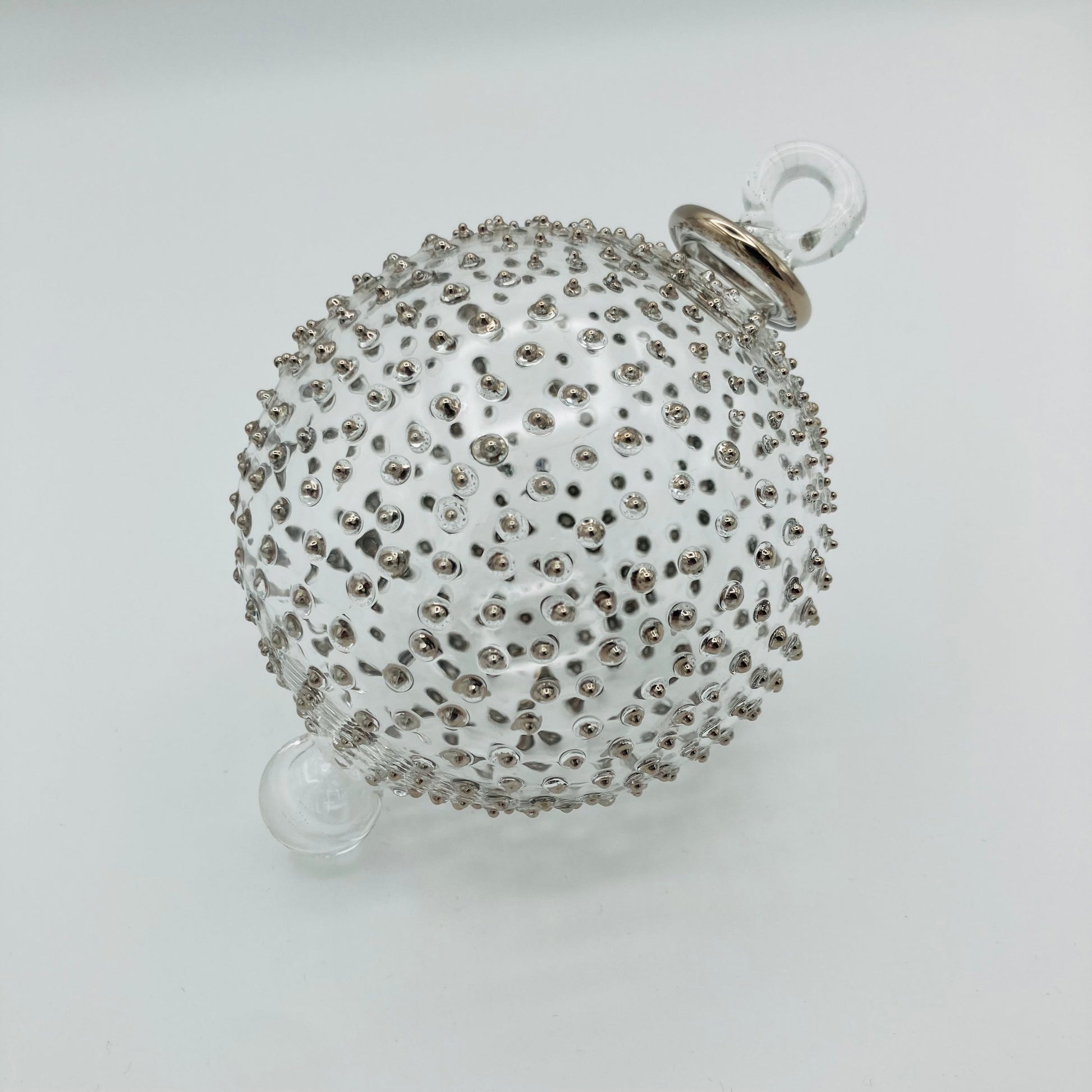 Blown Glass Ornament - Silver Dots