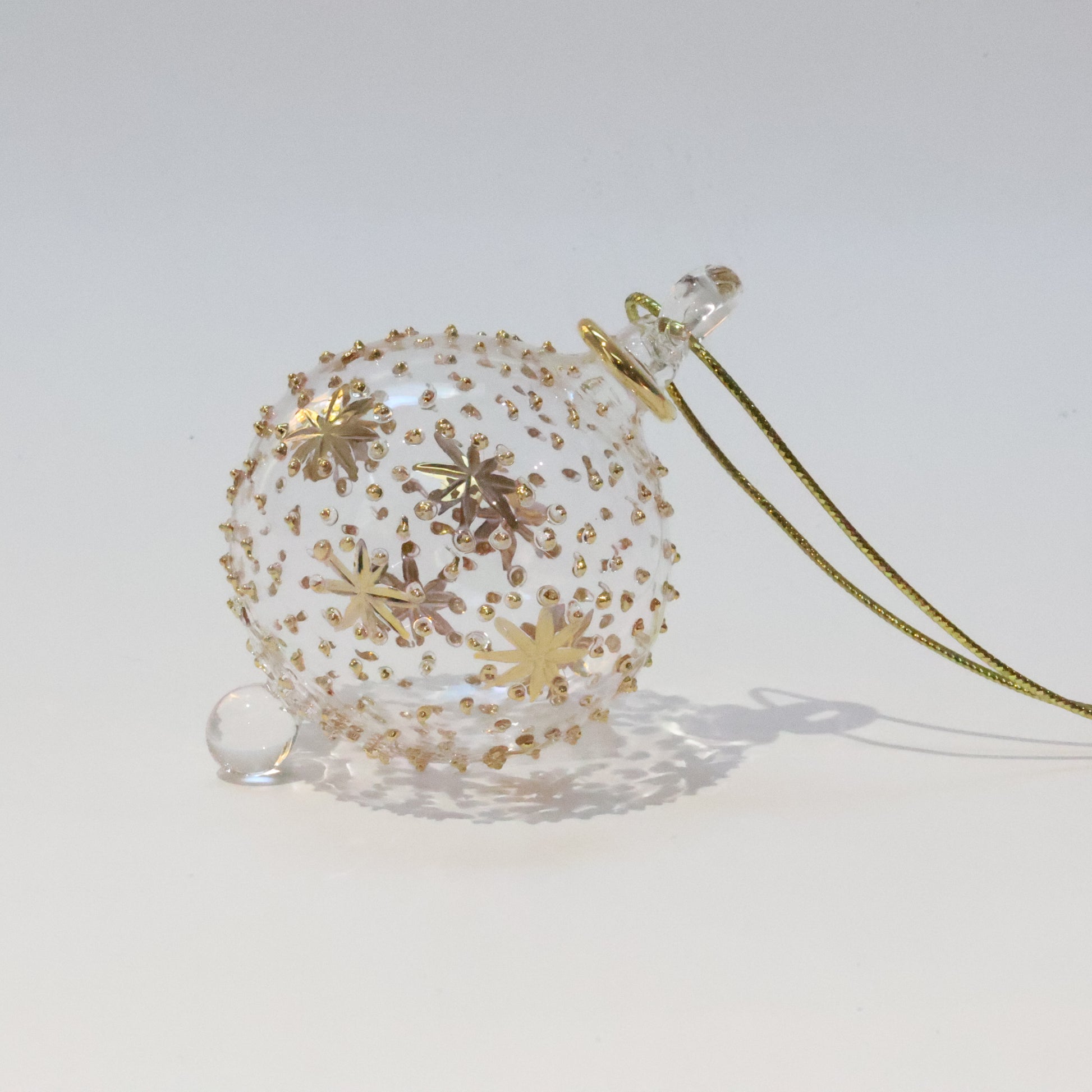 Blown Glass Ornament - Gold Stars & Dots