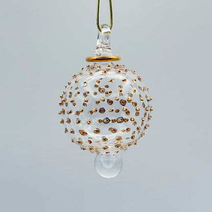 Blown Glass Ornament - Gold Dots