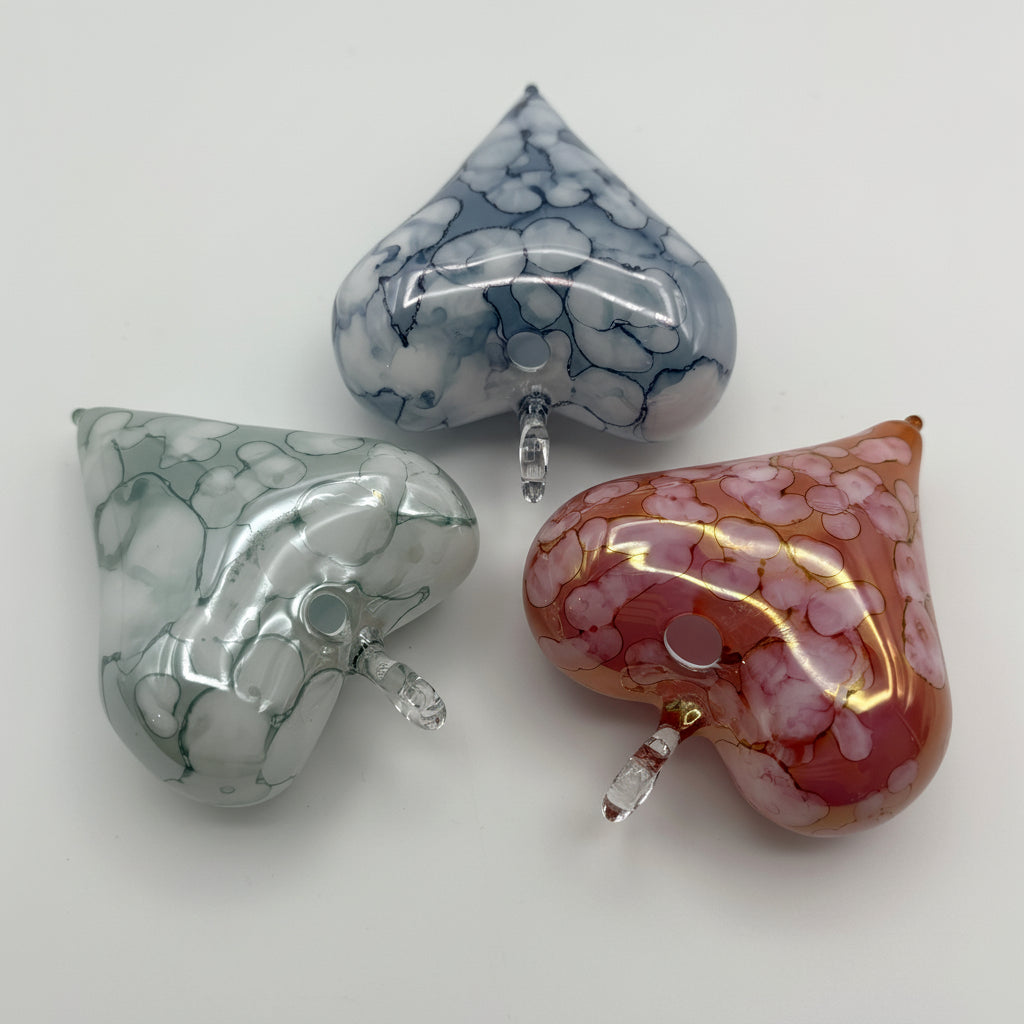 Blown Glass Ornament - Heart: White & Blue