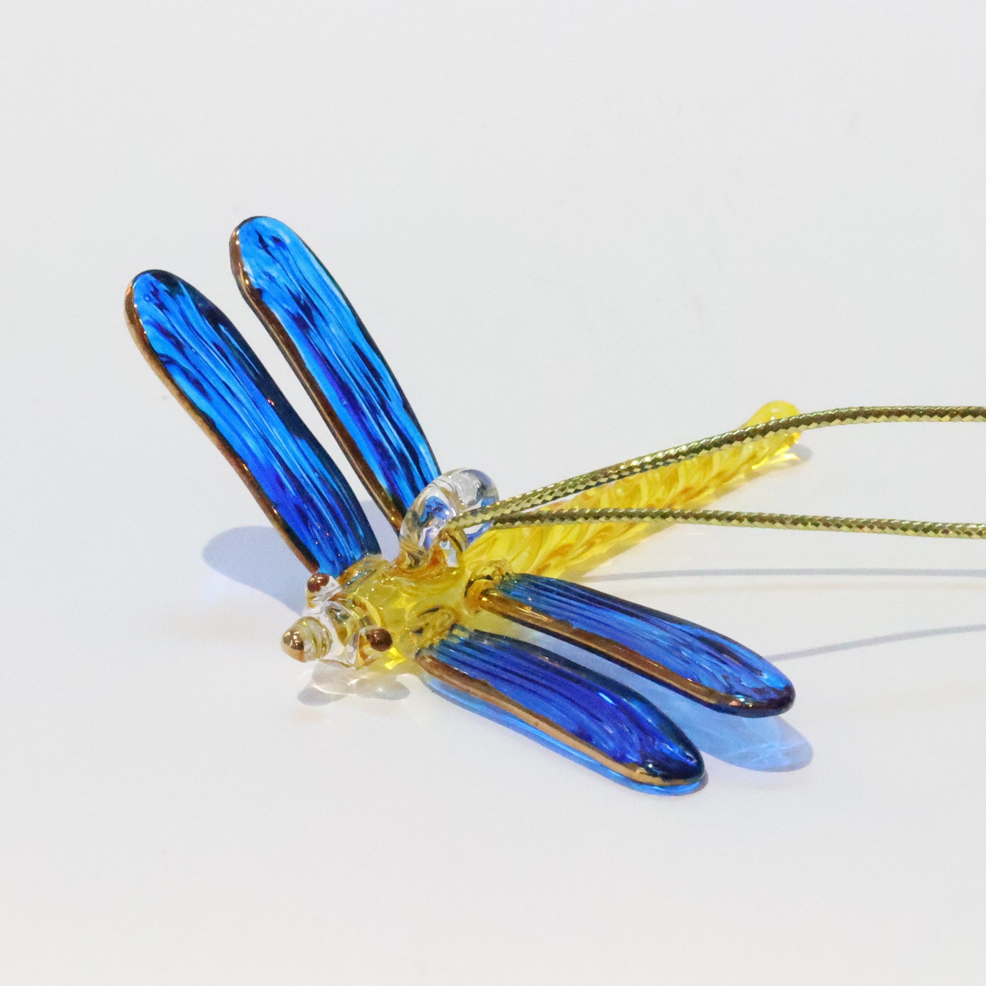 Blown Glass Ornament - Dragonfly Blue & Yellow
