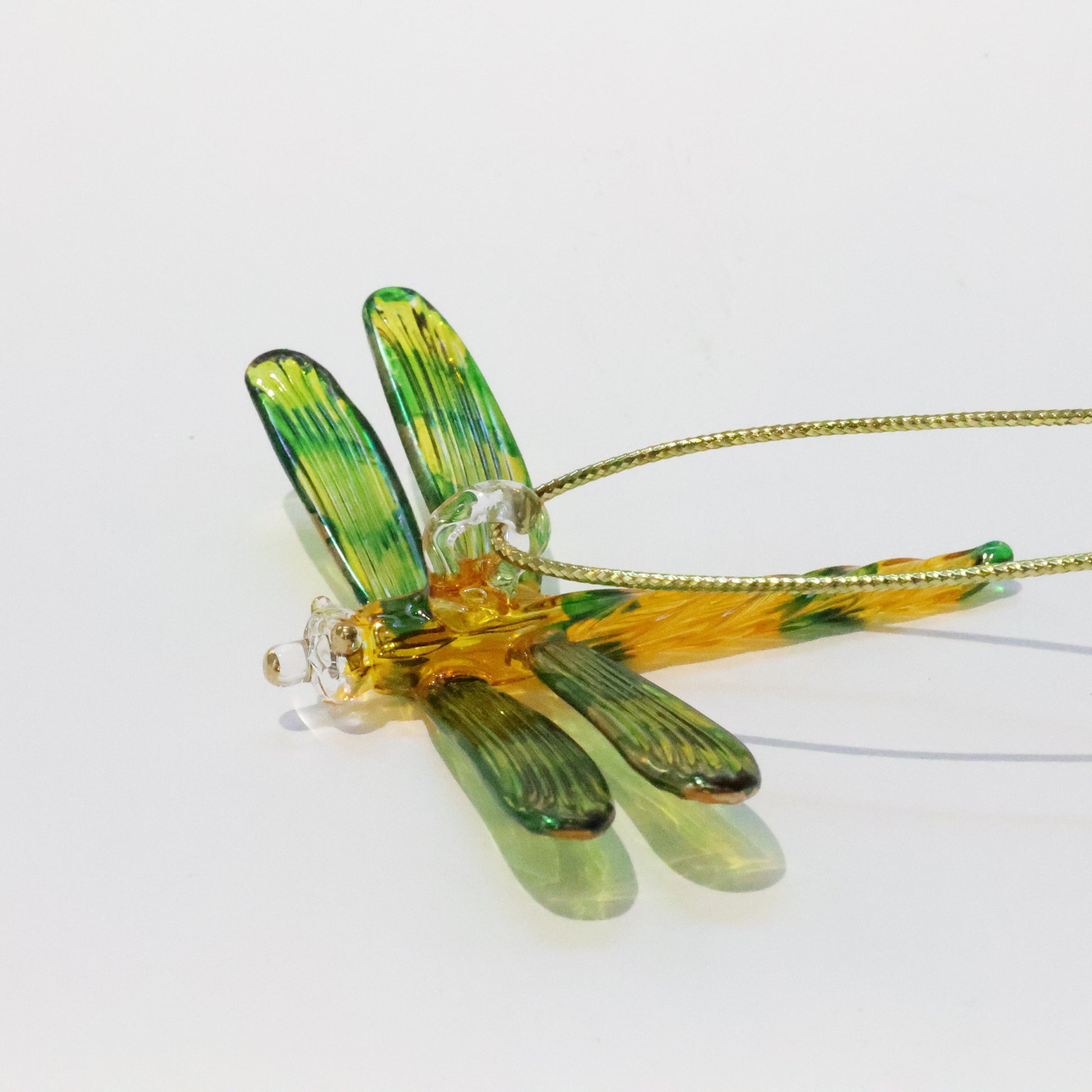 Blown Glass Ornament - Dragonfly Yellow & Green Variegated
