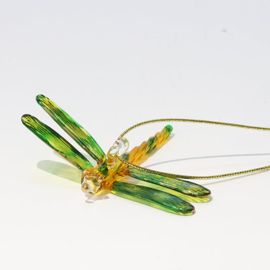 Blown Glass Ornament - Dragonfly Yellow & Green Variegated