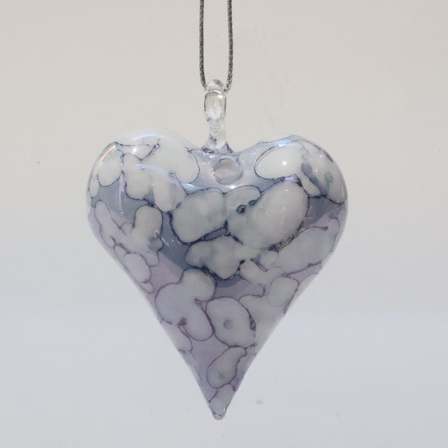 Blown Glass Ornament - Heart: White & Blue