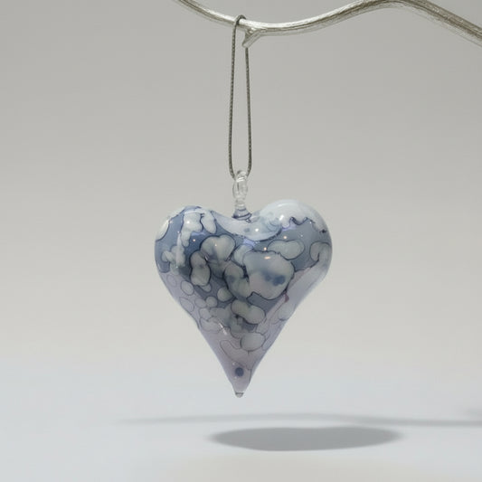 Fair Trade Hand-Blown Glass Ornament - Heart: White & Blue, Ethically Handcrafted