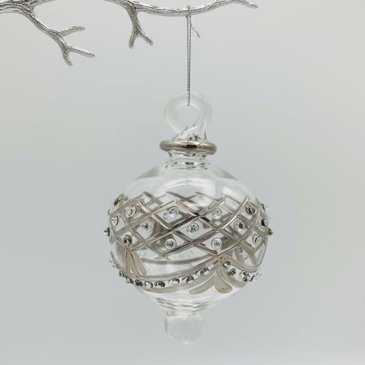 Blown Glass Ornament - Baroque Garland Silver