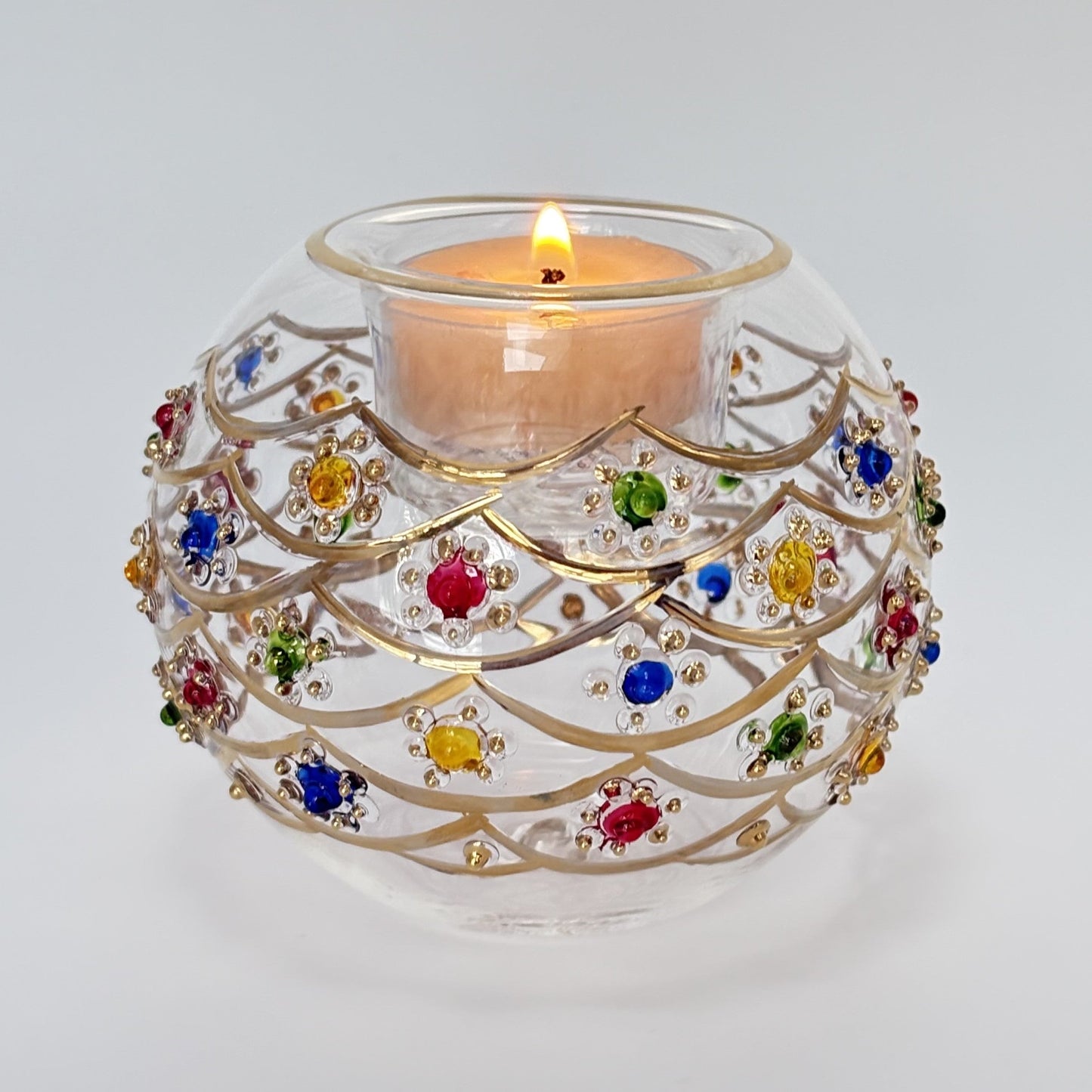 Fair Trade Blown Glass Candle Holder - Dancing Flowers
