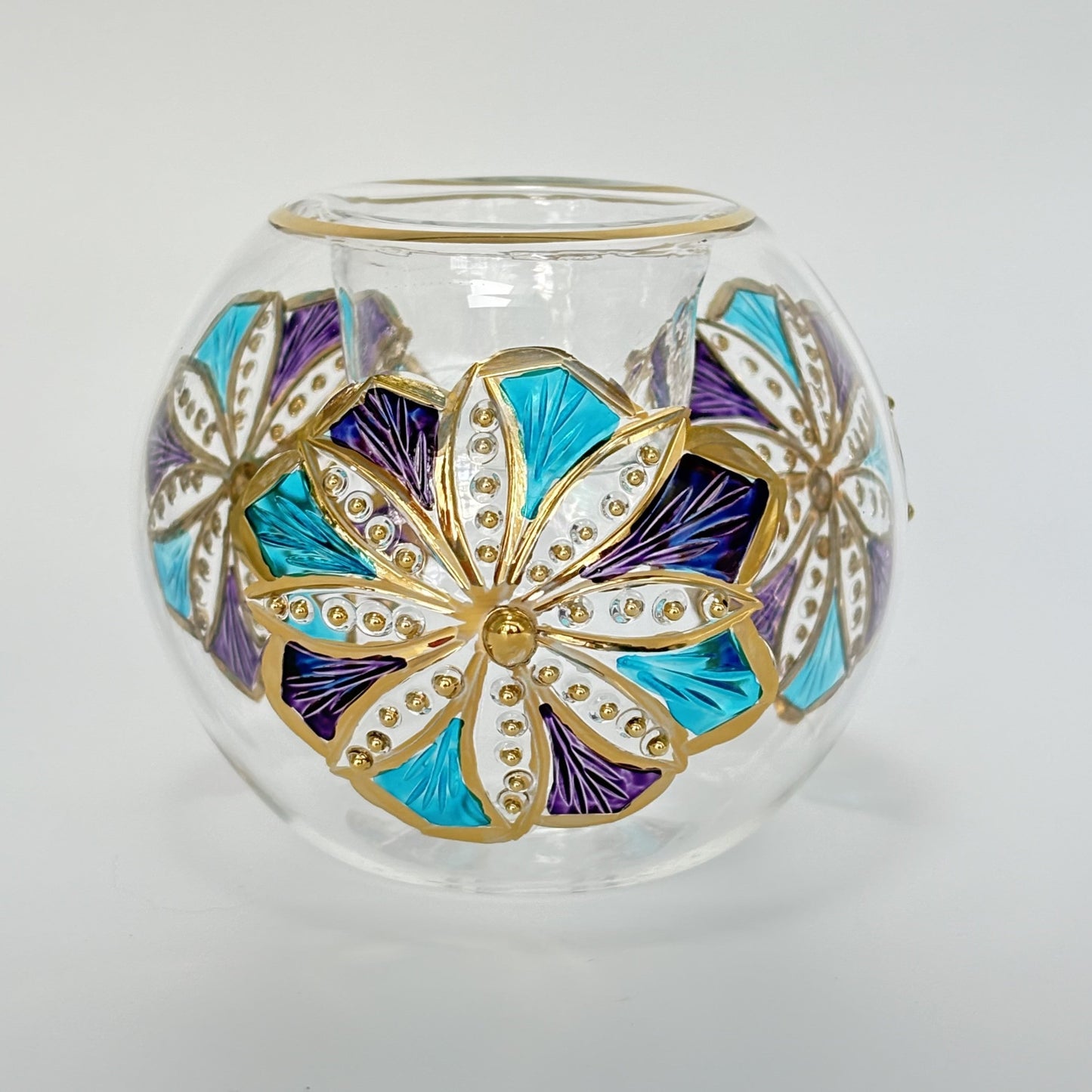 Ethically Sourced Blown Glass Candle Holder - Flower Mauve