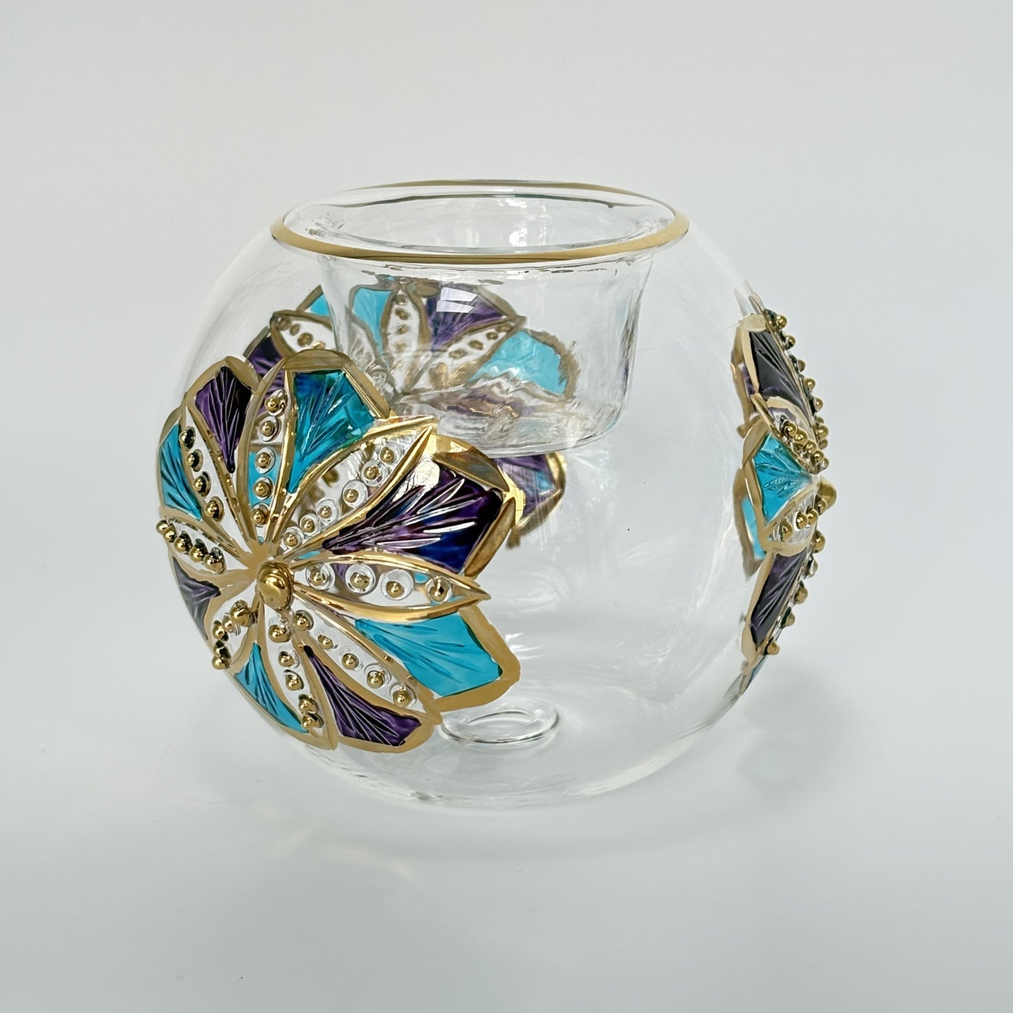 Ethically Sourced Blown Glass Candle Holder - Flower Mauve