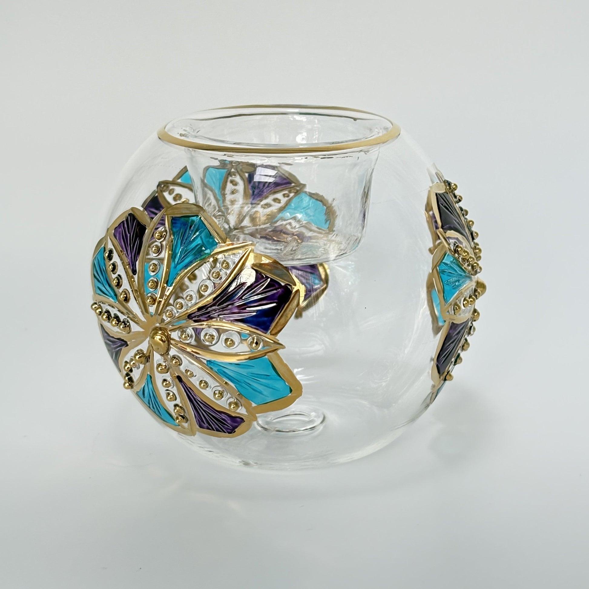 Ethically Sourced Blown Glass Candle Holder - Flower Mauve