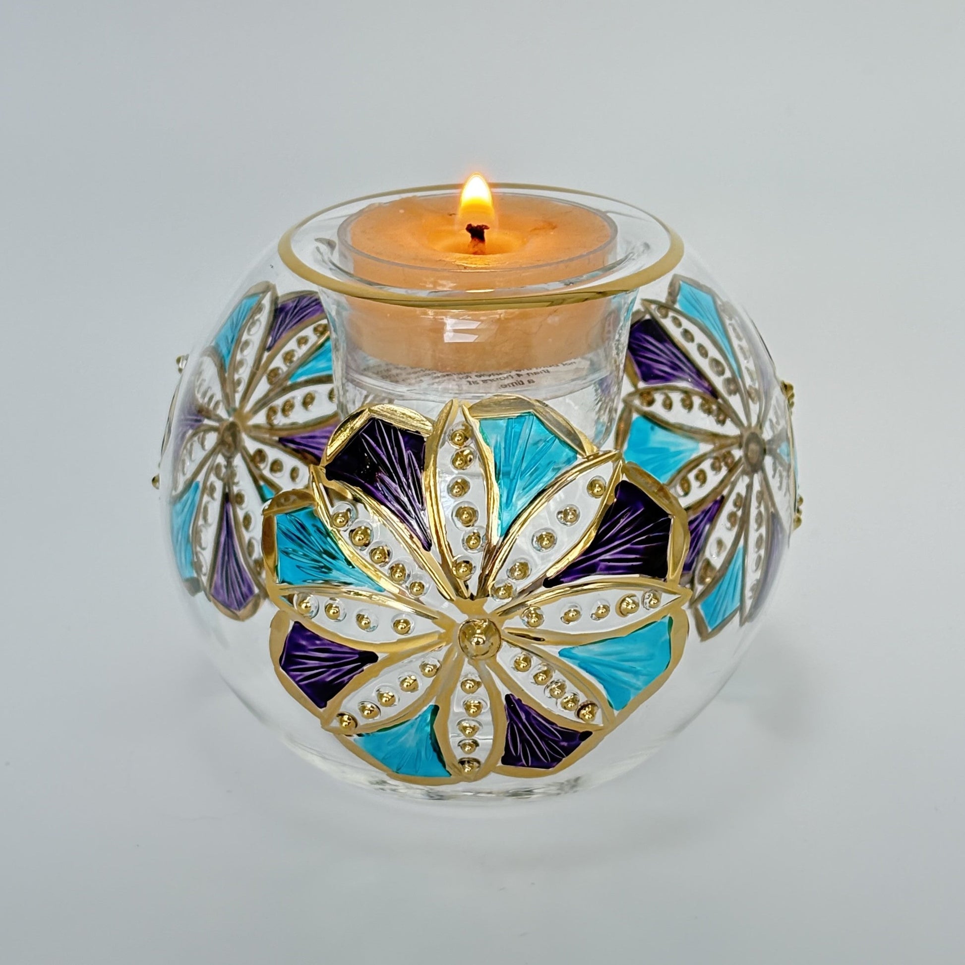 Ethically Sourced Blown Glass Candle Holder - Flower Mauve