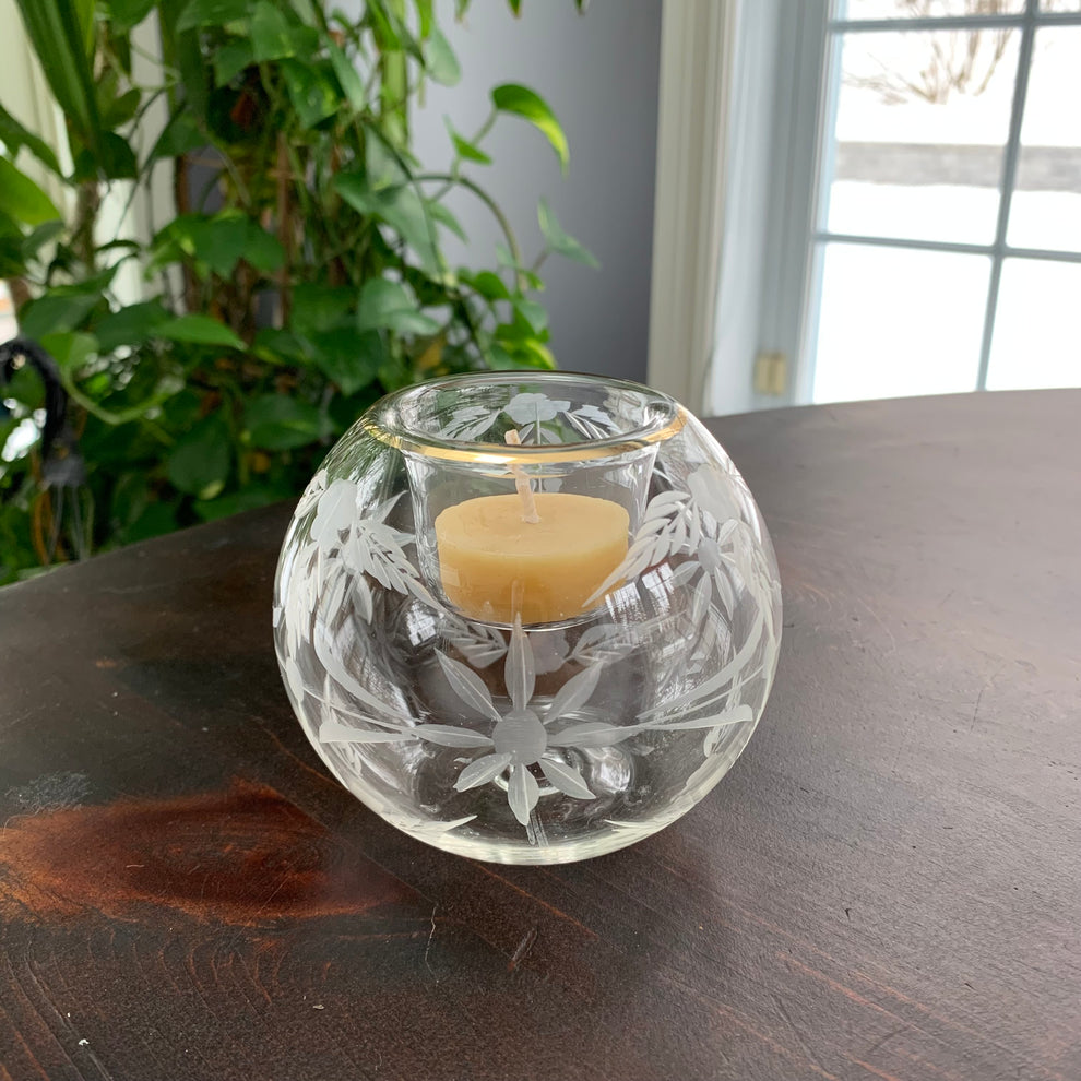 Blown Glass Candle Holder - Flowers Pattern