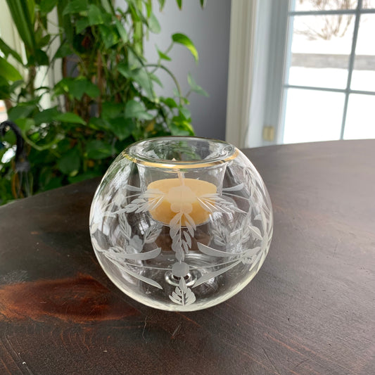 Blown Glass Candle Holder - Flowers Pattern2