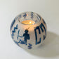 Blown Glass Candle Holder - Hieroglyphs in Blue