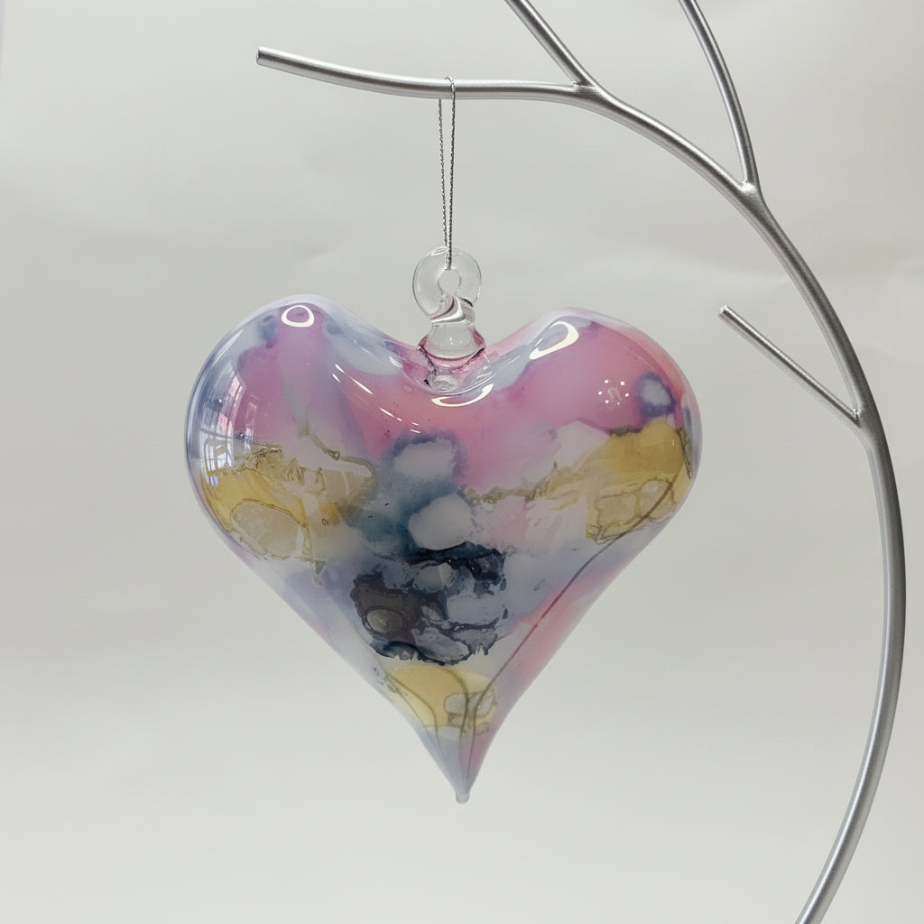 Fair Trade Hand-blown Glass Ornament - Heart: Multi / Pastel, Ethically Handmade