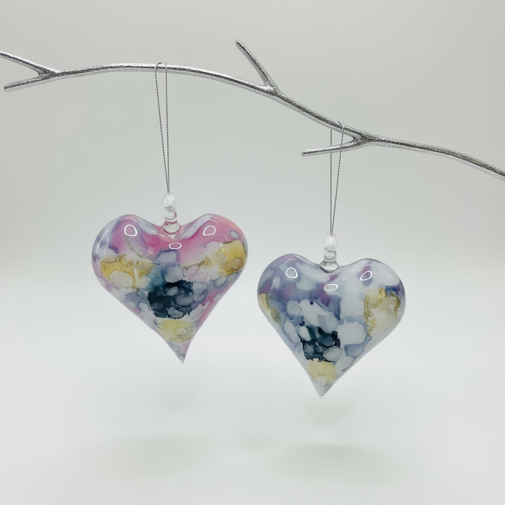Fair Trade Hand-blown Glass Ornament - Heart: Multi / Pastel, Ethically Handmade