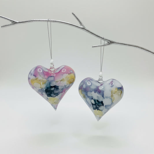 Fair Trade Hand-blown Glass Ornament - Heart: Multi / Pastel, Ethically Handmade